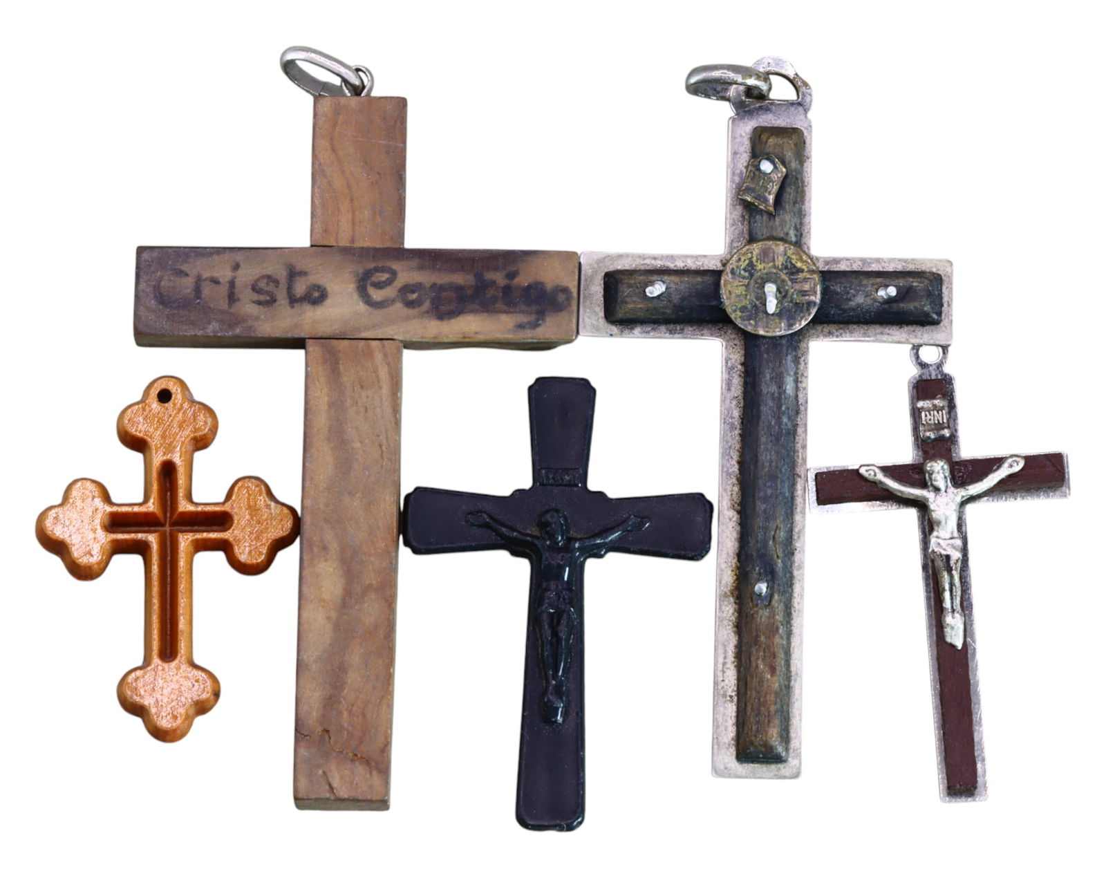 EUROPE: Collection of Devotional Crosses - Mixed Materials, 5 Pieces, 2.7-8.6cm, 22g (1 of 3)