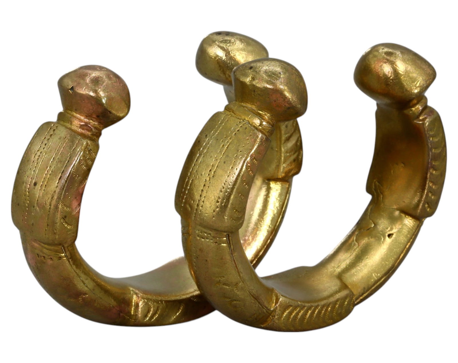 WEST AFRICA: Pair of Brass King & Queen Manilla Bracelets - Prestige Currency & Trade Wealth (1 of 2)