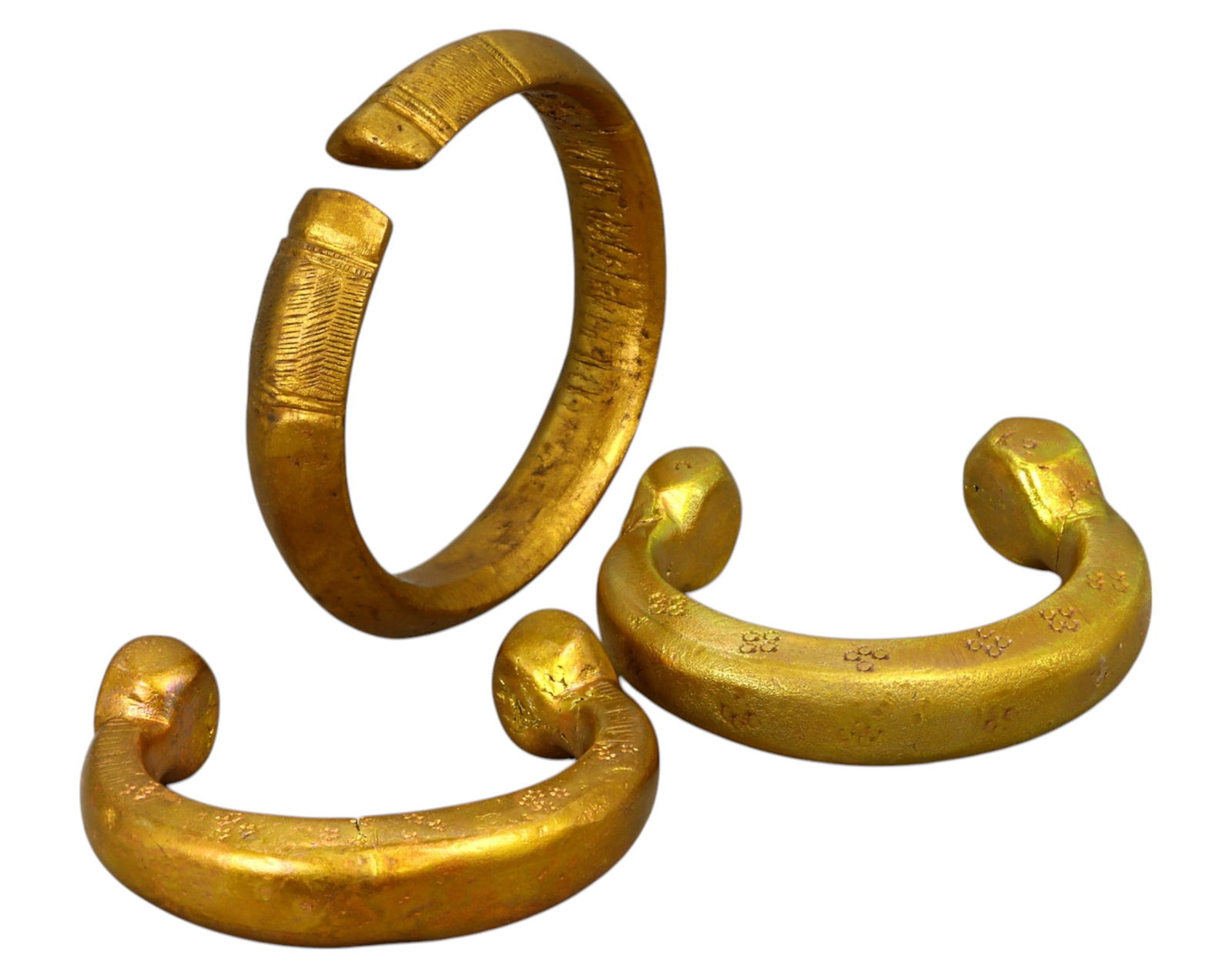 NIGERIA: Set of 3 Gold-Gilt Prestige Manillas - Bronze Currency & Status Symbols, 19th-20th Century (1 of 1)