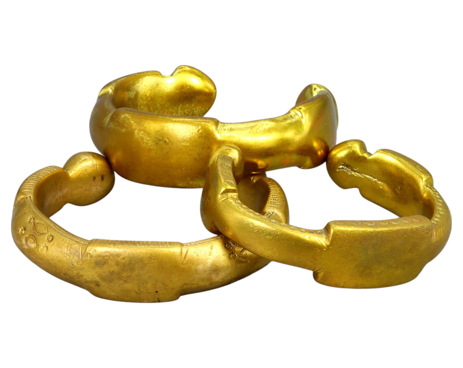 NIGERIA: Set of 3 Gold-Gilt King Manillas - Bronze Prestige Currency, 19th-20th Century (1 of 2)