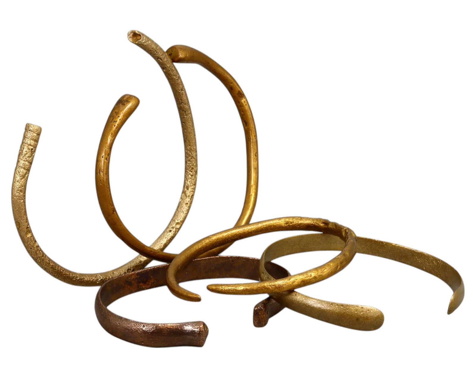 WEST AFRICA: Akan & Fulani Gold-Dusted Bronze Currency Bracelets, 19th-20th C, 6.2-7.6cm, 87g (1 of 1)