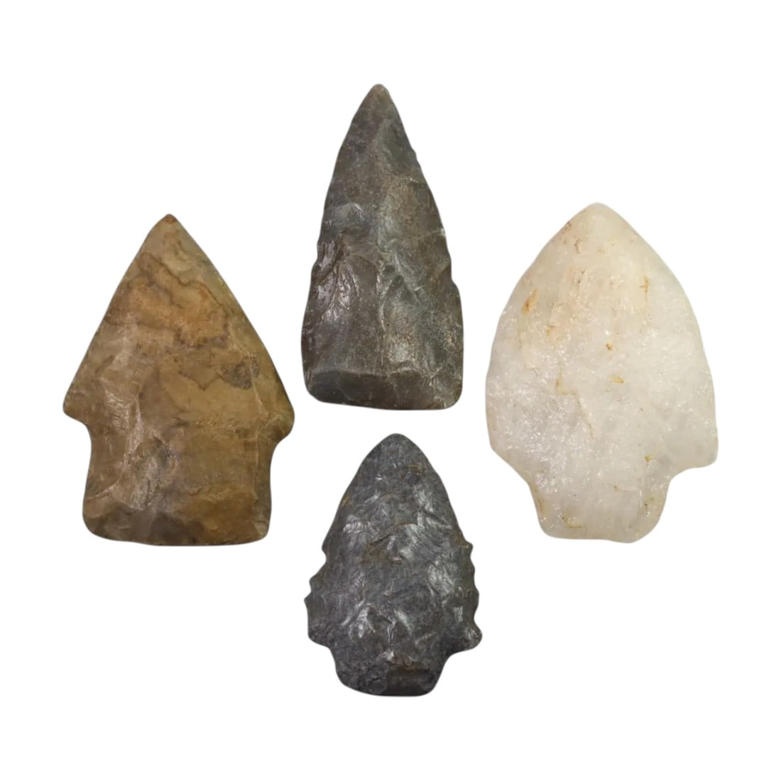 NATIVE AMERICAN: Quartz and Chert Arrowheads, Eastern Woodlands (49g, Avg. 4cm, 4pcs) (1 of 1)