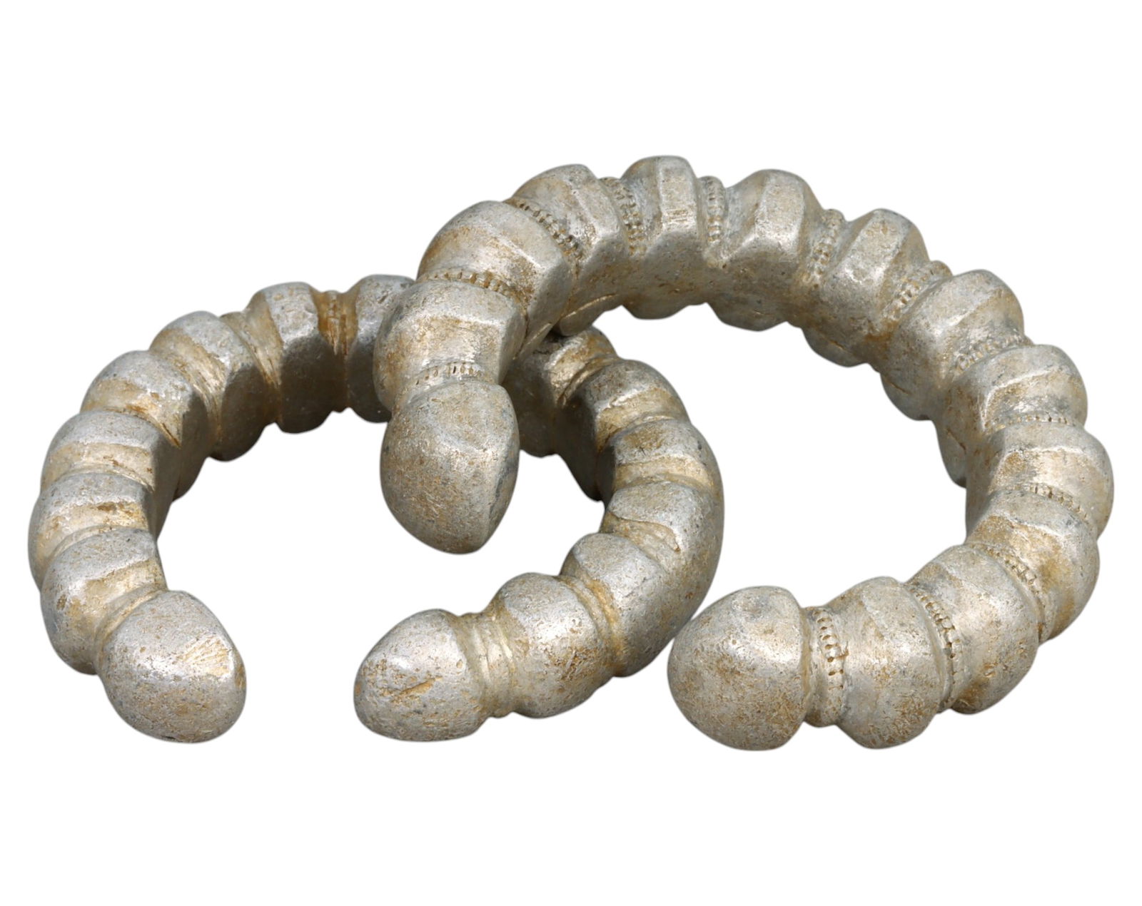 WEST AFRICA: Bamileke Heavy Ribbed Aluminum Currency Bracelets - 7-7.5cm, 136g (2pcs), 19th/20th C (1 of 2)