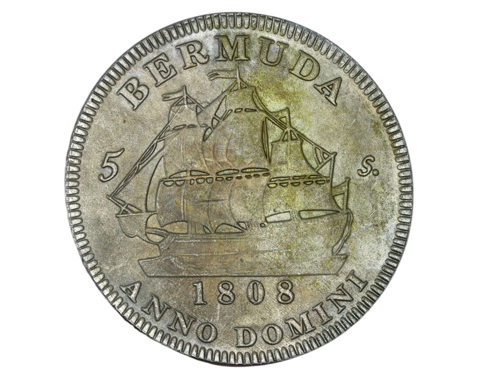 BERMUDA: 5 Shillings Coin, George III, 1808 Retro Fantasy Issue, Nickel Silver (1 of 5)