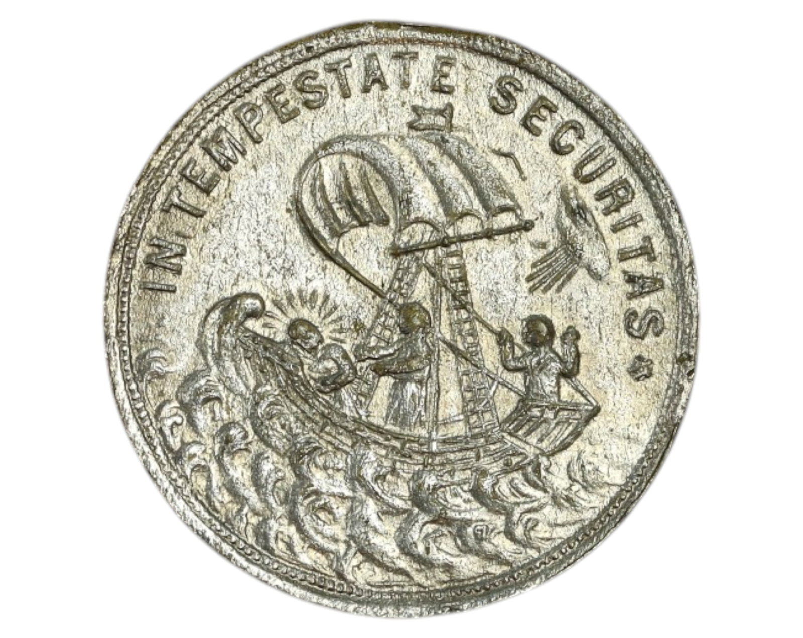 EUROPE: St. George & Maritime Safety Medal Coin Coin - 19th Century: A 21mm silvered devotional medal, weighing 2.8g, likely issued in the 19th century as a sailor's protective talisman. The obverse presents the iconic image of St. George on horseback slaying the drago