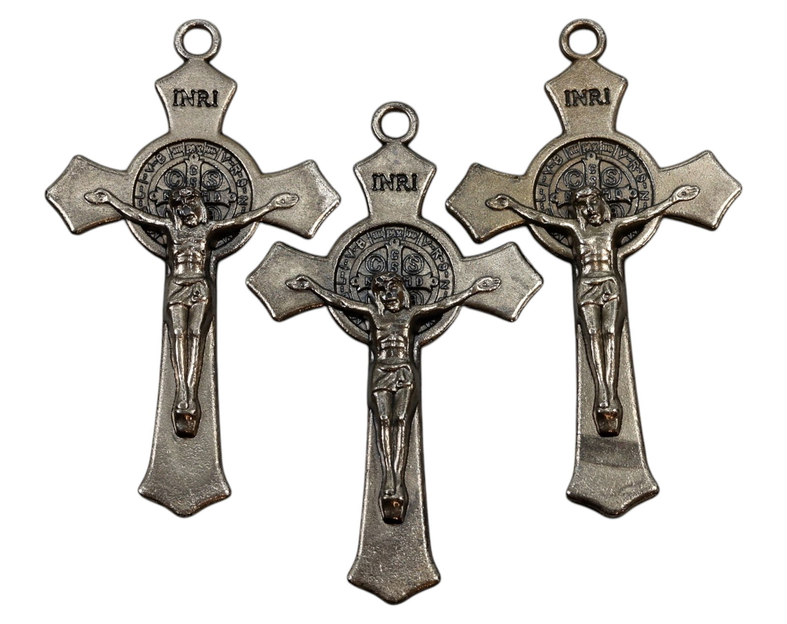 ITALY: St. Benedict Crucifix Medal - Set of Three, 5x3cm, 16g, Silver-Tone Alloy (1 of 3)