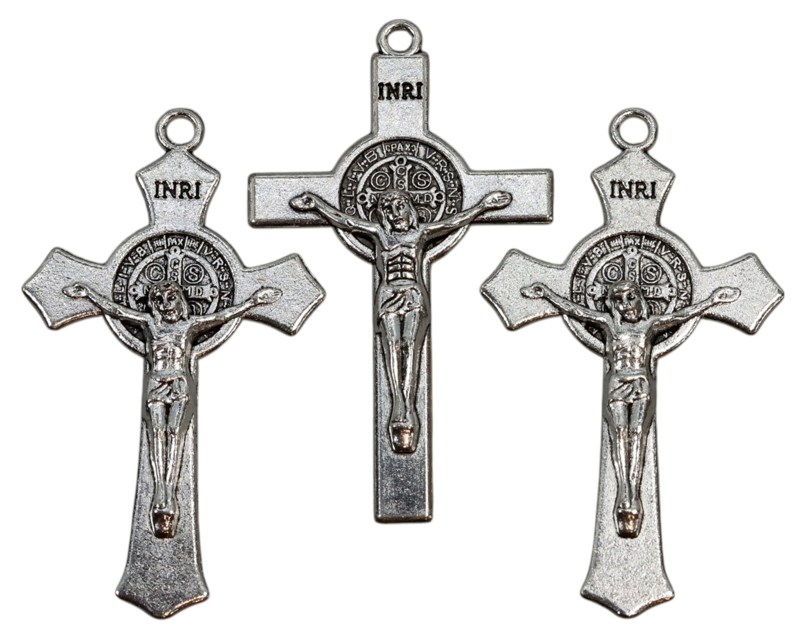 VATICAN: St. Benedict Crucifixes - Silver-Tone Metal, 20th Century (Set of 3) (1 of 3)
