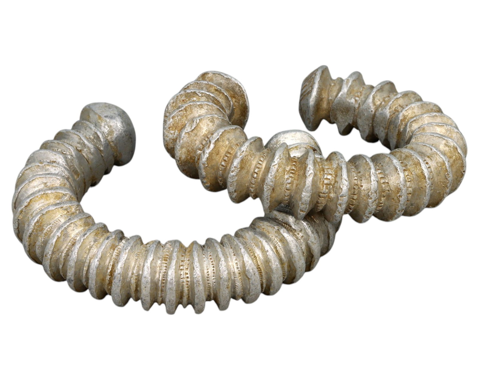 WEST AFRICA: Fulani Aluminum Ribbed Currency Bracelets - 7.5-8cm, 133g (2pcs), 19th/20th Century (1 of 2)