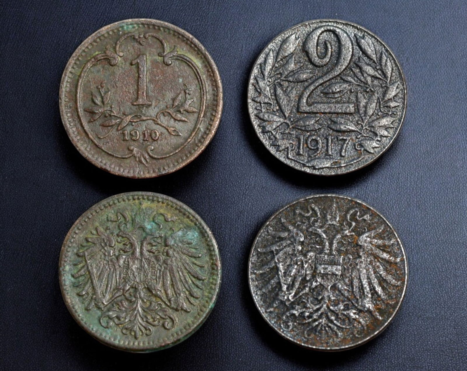 AUSTRIAN EMPIRE: 1 & 2 Heller Coin Lot - 1910 & 1917, 17mm (1 of 1)