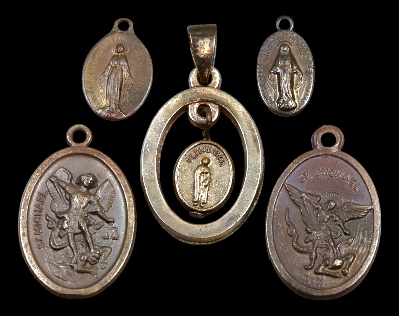 RELIGIOUS MEDALS - Saint Michael, Miraculous Medals & Unique Double-Pendant, Mixed, 5pcs, 19th-20th (1 of 3)