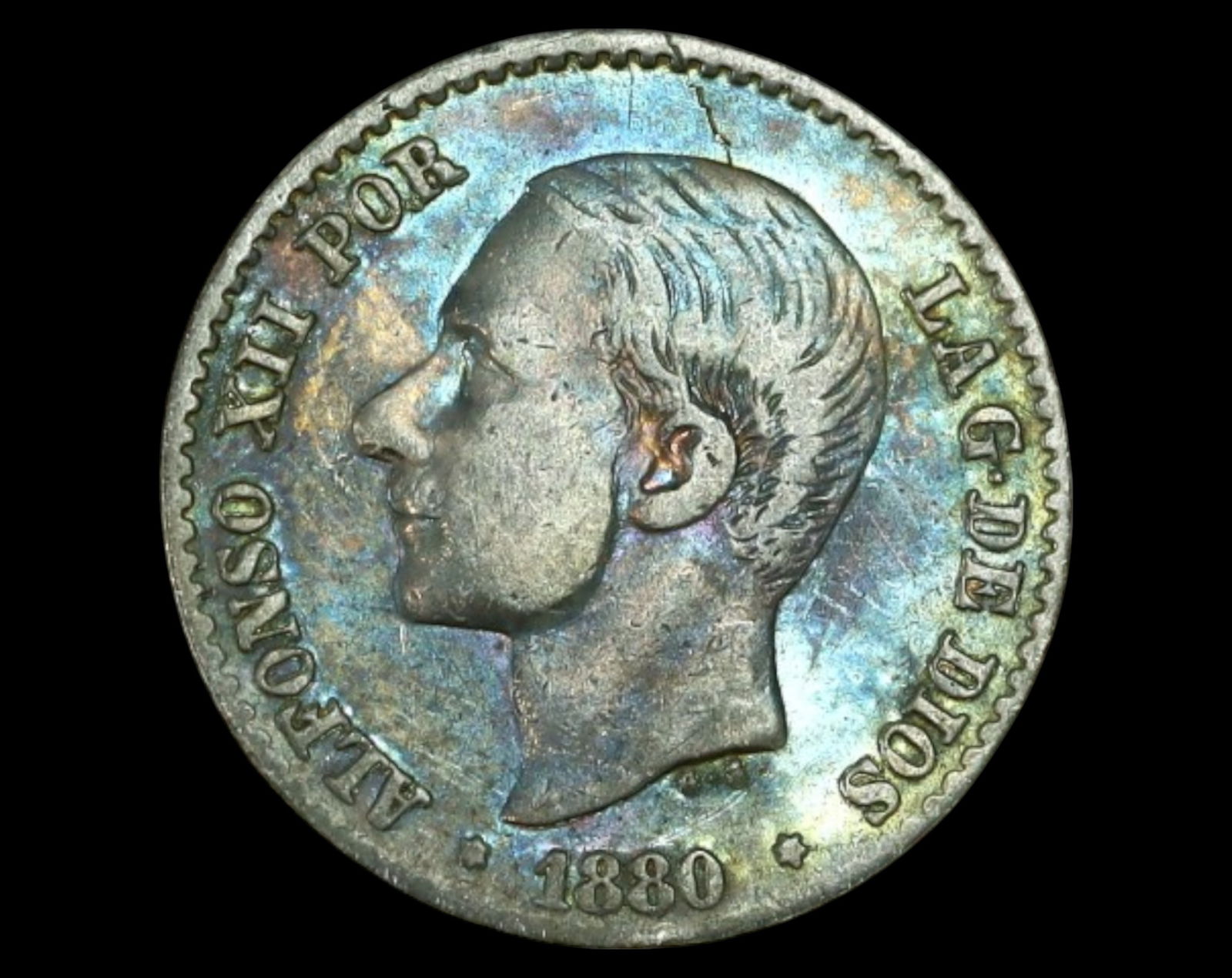 SPAIN: Alfonso XII - Silver 50 Centimos Coin, 1880 (Madrid Mint) (1 of 3)