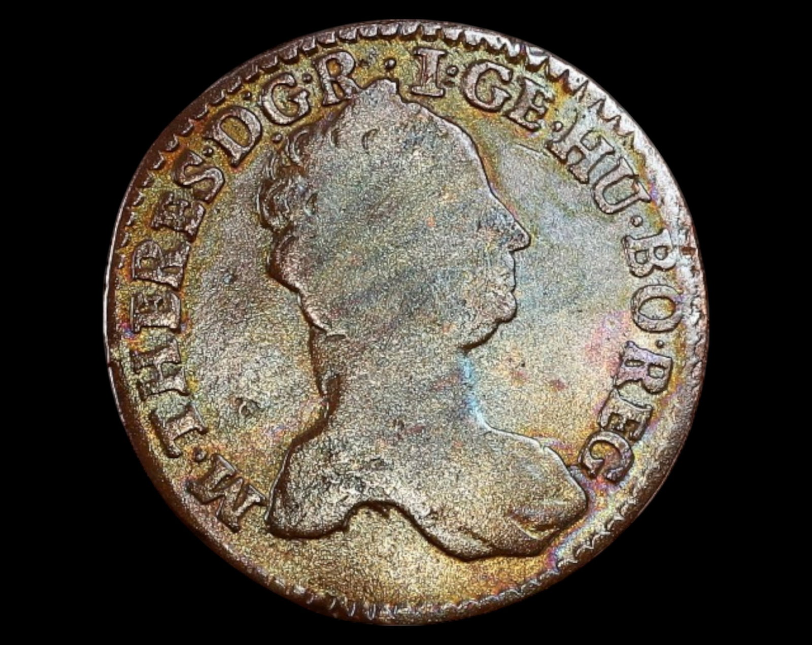 AUSTRIA: Maria Theresia - 1 Pfennig Coin, 1759, Vienna Mint: A 1 Pfennig Coin coin struck in 1759 under the reign of Maria Theresia (1740-1780) at the Vienna Mint. The obverse features a left-facing bust of the empress with the legend "MARIA THERES D G R I G E 