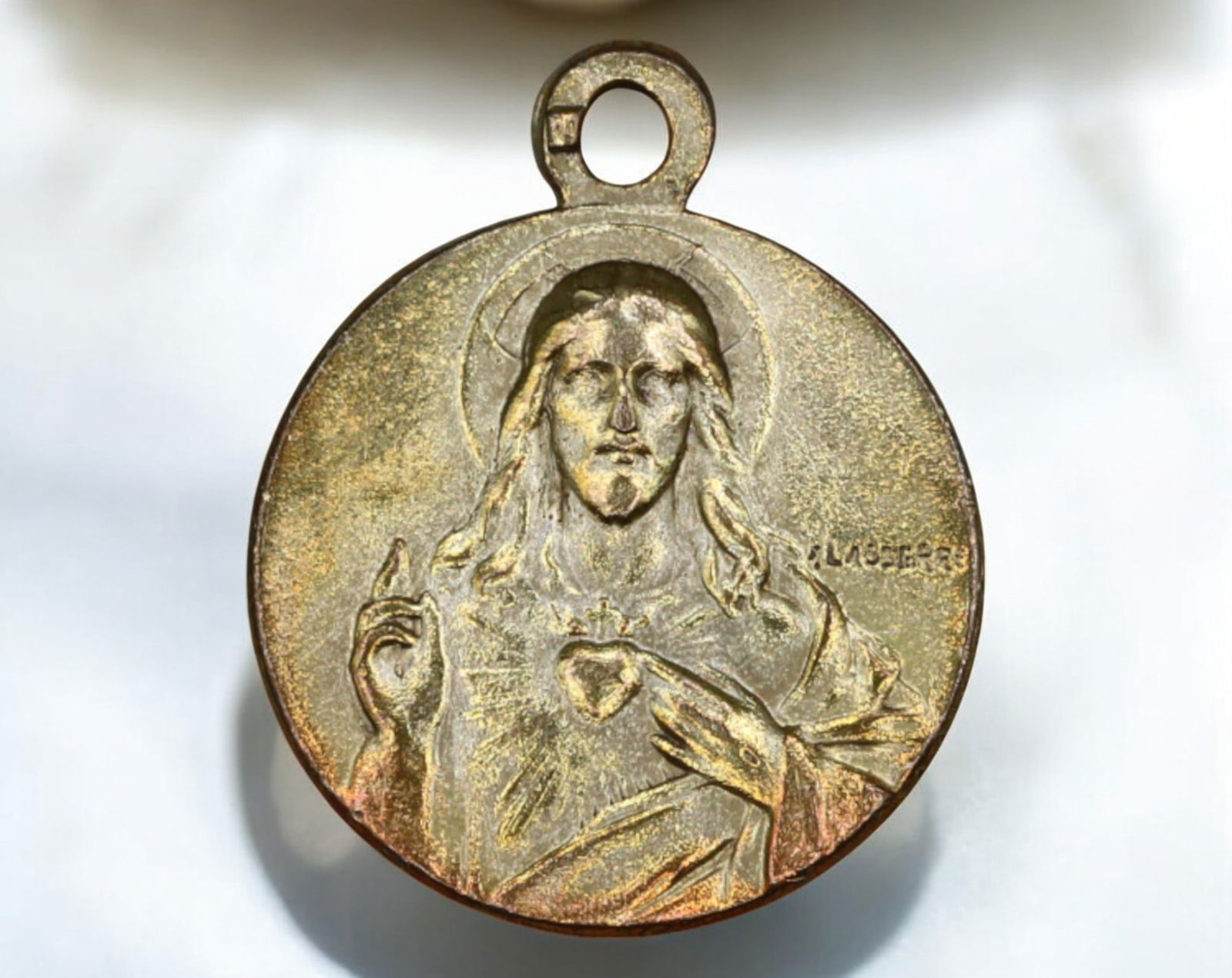 FRANCE: Gilt Bronze Medal - Sacred Heart of Jesus & Immaculate Heart of Mary, by Lasserre, 19th-20th (1 of 3)