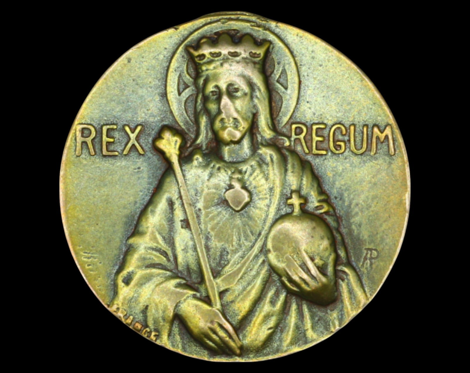 FRANCE: Christ the King Bronze Medal - Rex Regum, Sacred Heart Motif (1 of 3)