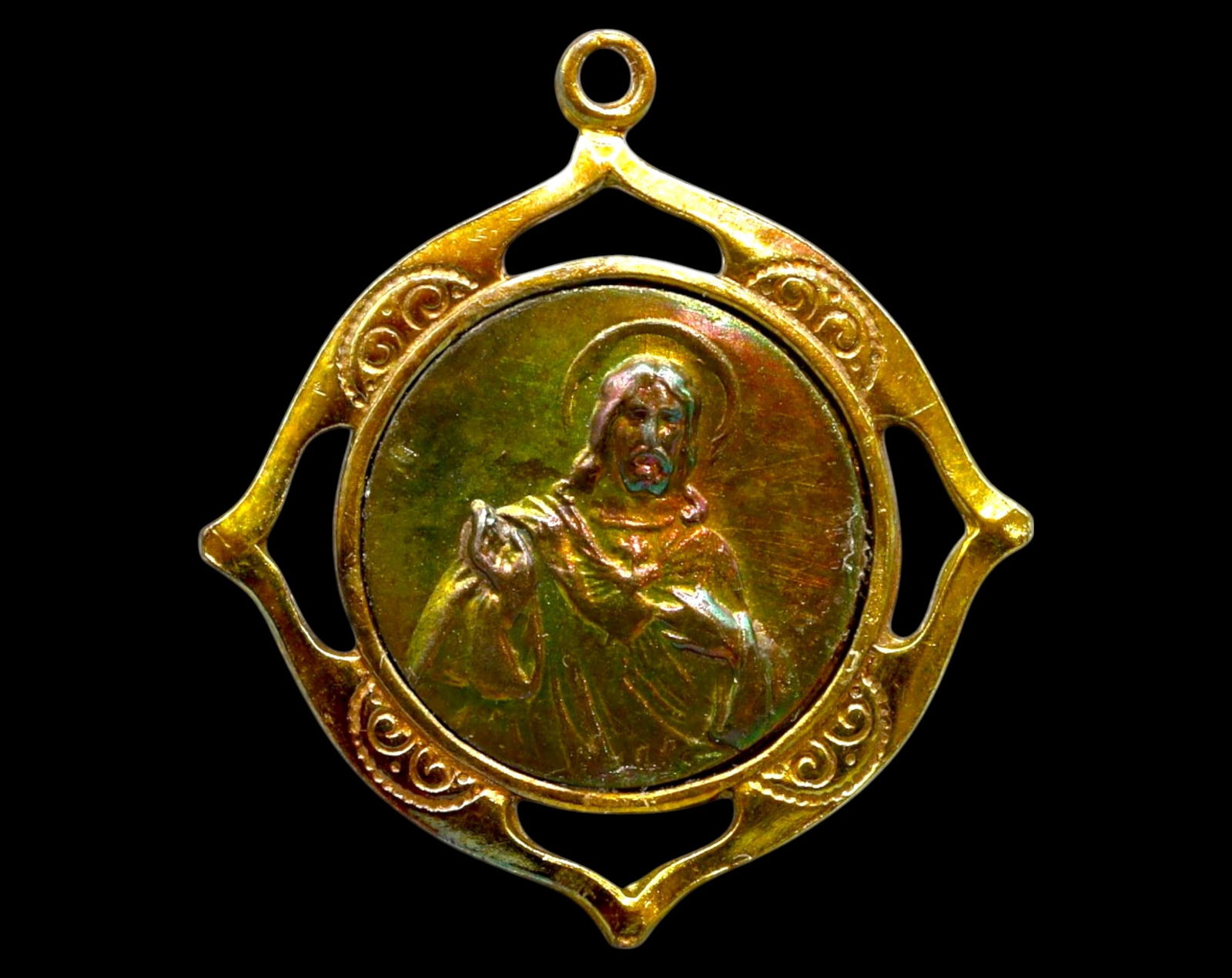 FRANCE: Gilt Bronze Medal - Sacred Heart of Jesus with Openwork Frame, 19th-20th Century (1 of 4)
