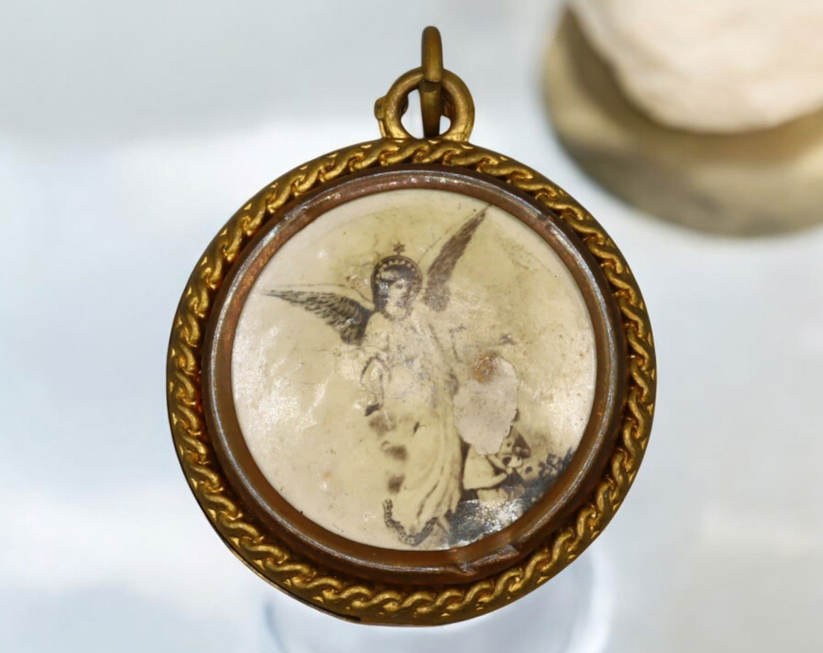 FRANCE: Gilded Devotional Double-Sided Reliquary Medal - Madonna and Guardian Angel, 19th Century (1 of 3)