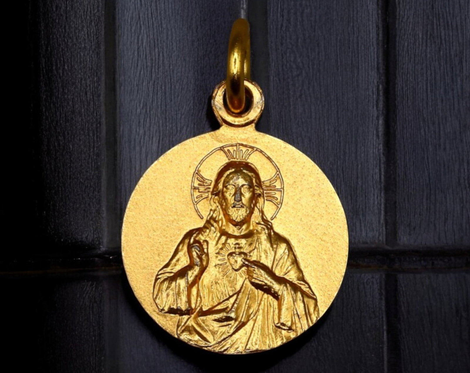 MEXICO: Sacred Heart of Jesus & Virgin of Guadalupe Gilded Medal - Devotional Pendant: A 1.5 cm x 2 cm, 2.3-gram finely crafted devotional medal featuring two of the most venerated figures in Mexican Catholic tradition. One side depicts the Sacred Heart of Jesus, radiating divine love a