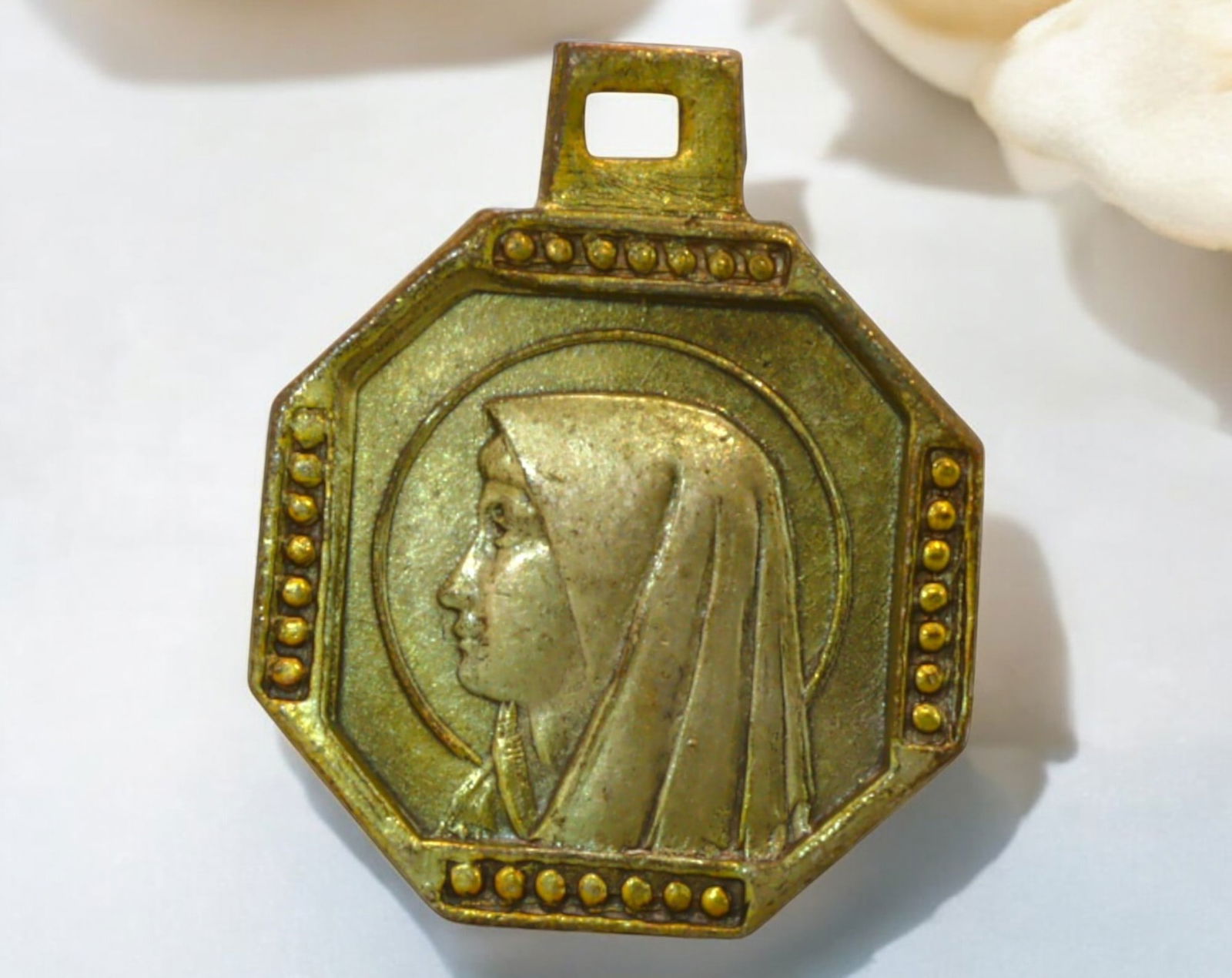 FRANCE: Lourdes Apparition Bronze Medal - St. Bernadette and Our Lady, 19th Century (1 of 3)