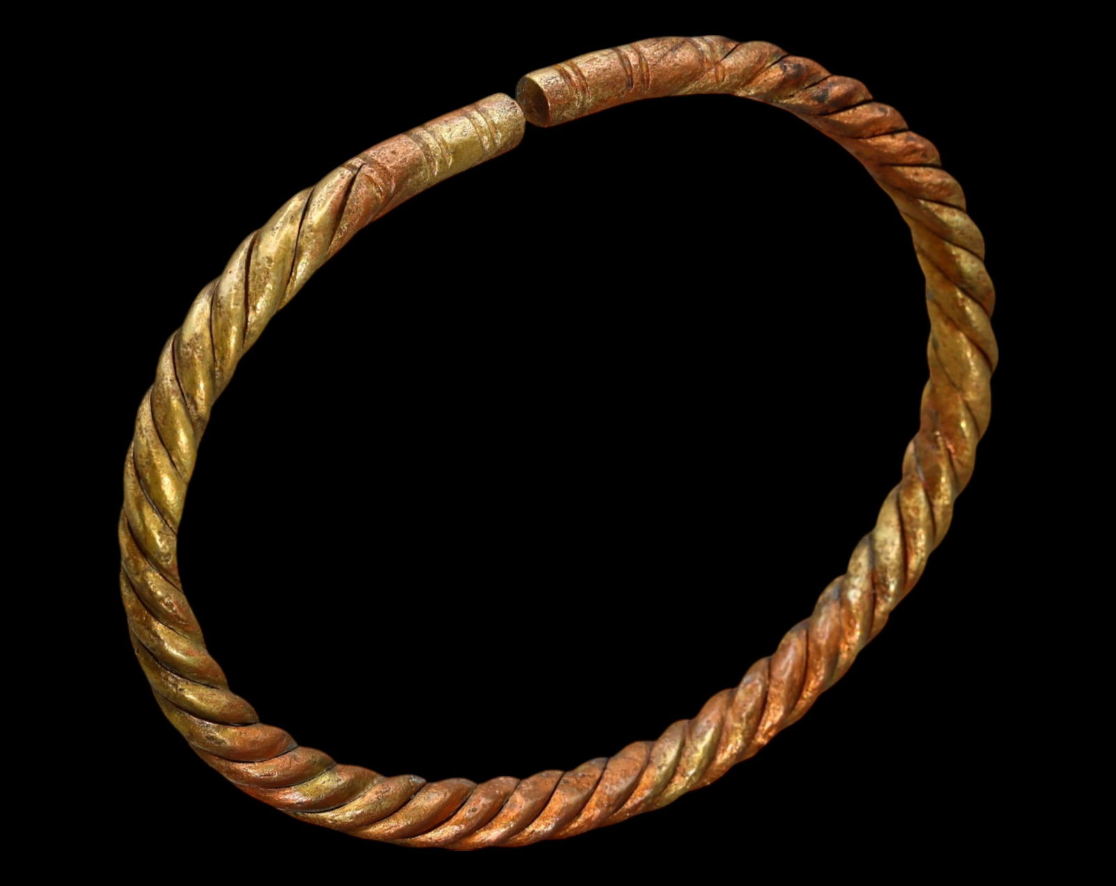 AFRICA: Large Twisted Bronze Manilla - West African Currency Bracelet, 94g, 11cm (1 of 2)