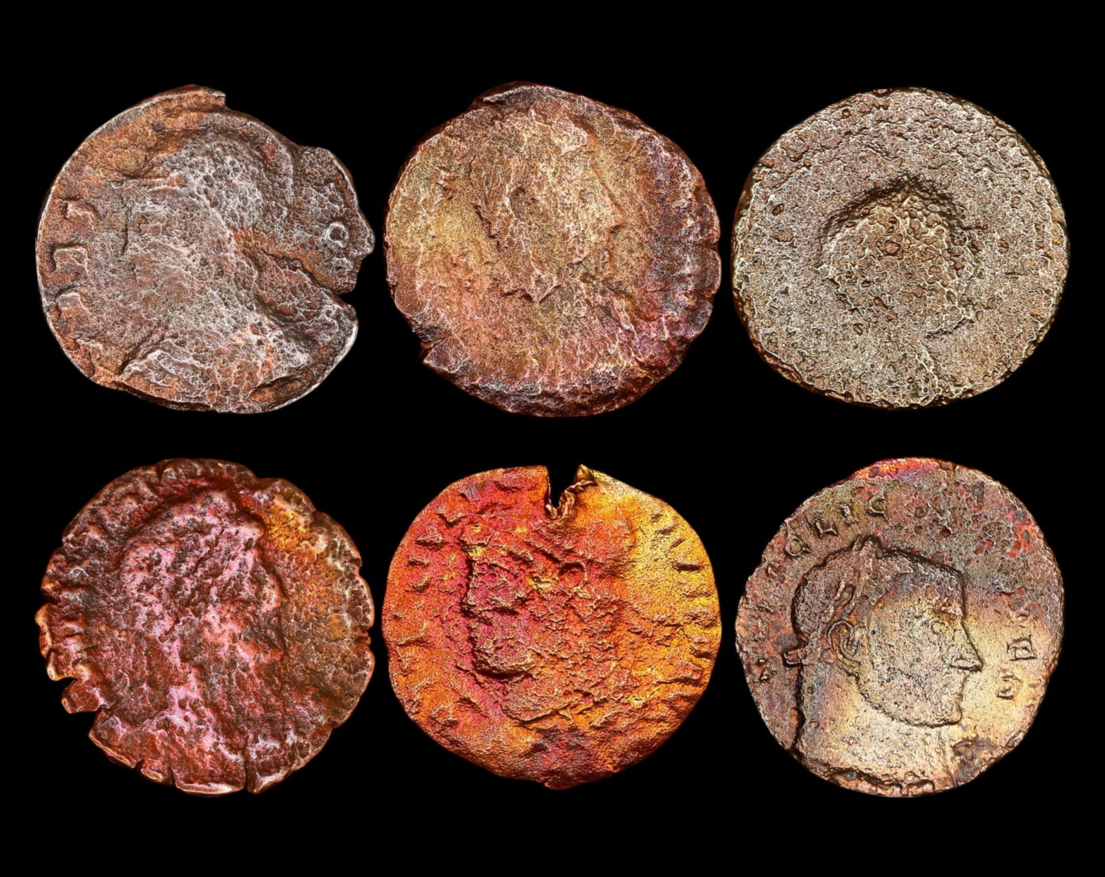 ROMAN EMPIRE: Lot of 6 Late Roman Bronze AE Coins 17-21mm, c. 3rd-5th Century AD (1 of 2)