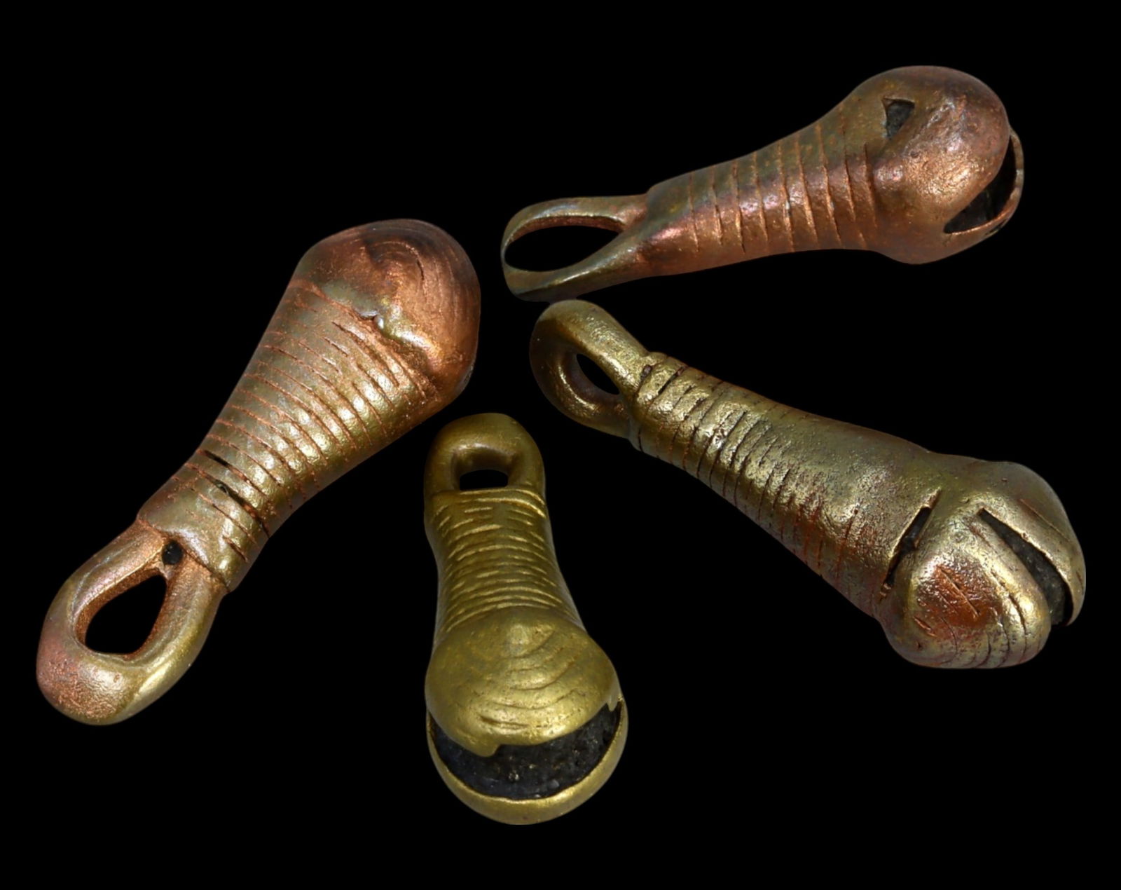 WEST AFRICA: Bronze Bell Amulets - Ritual & Trade Ornaments, 4pcs, 3-3.5cm, 21g (1 of 1)