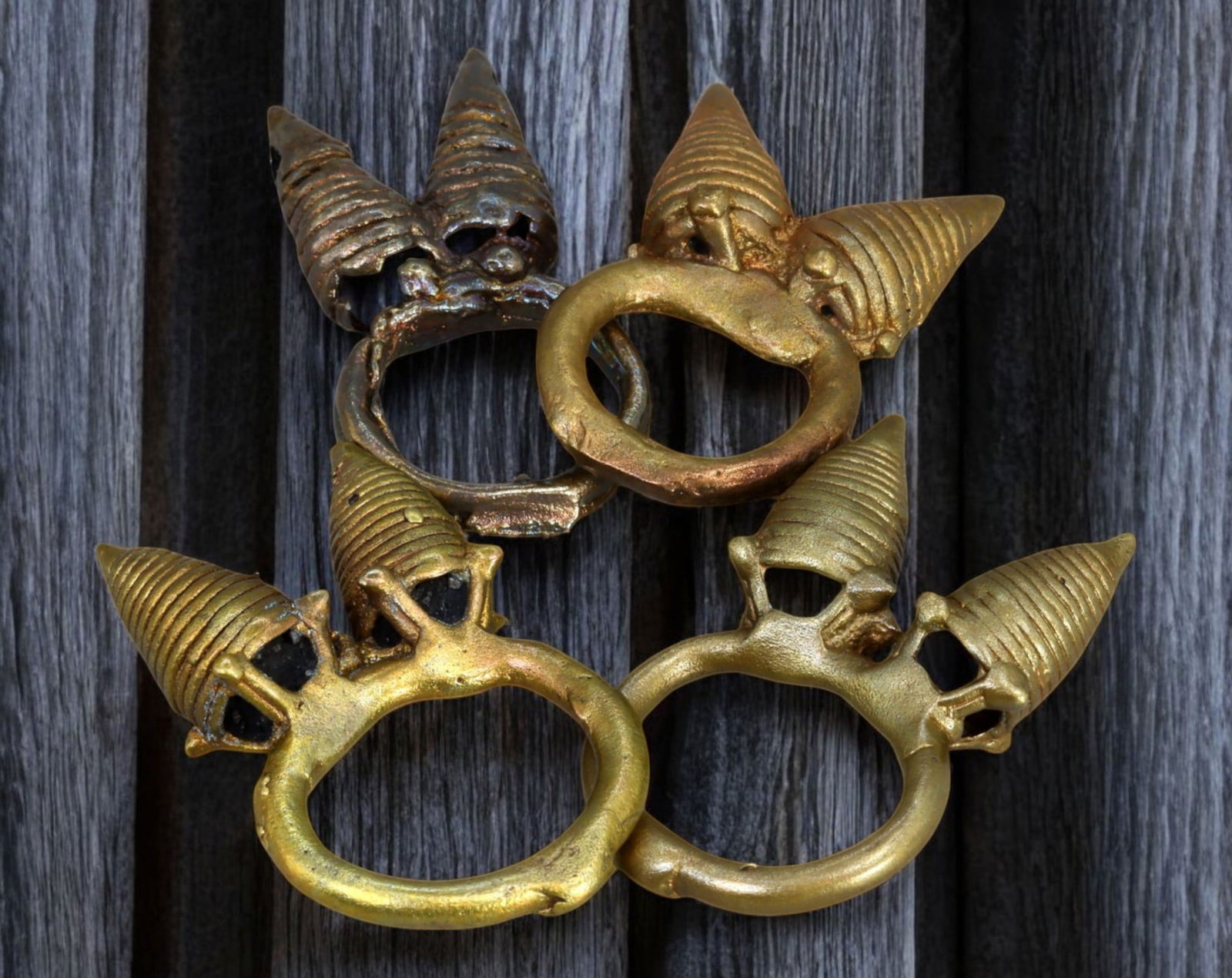 MALI: Dogon Bronze Amulet Rings - Fertility & Protection Symbols, 4pcs, 4.5cm, 70g (1 of 1)