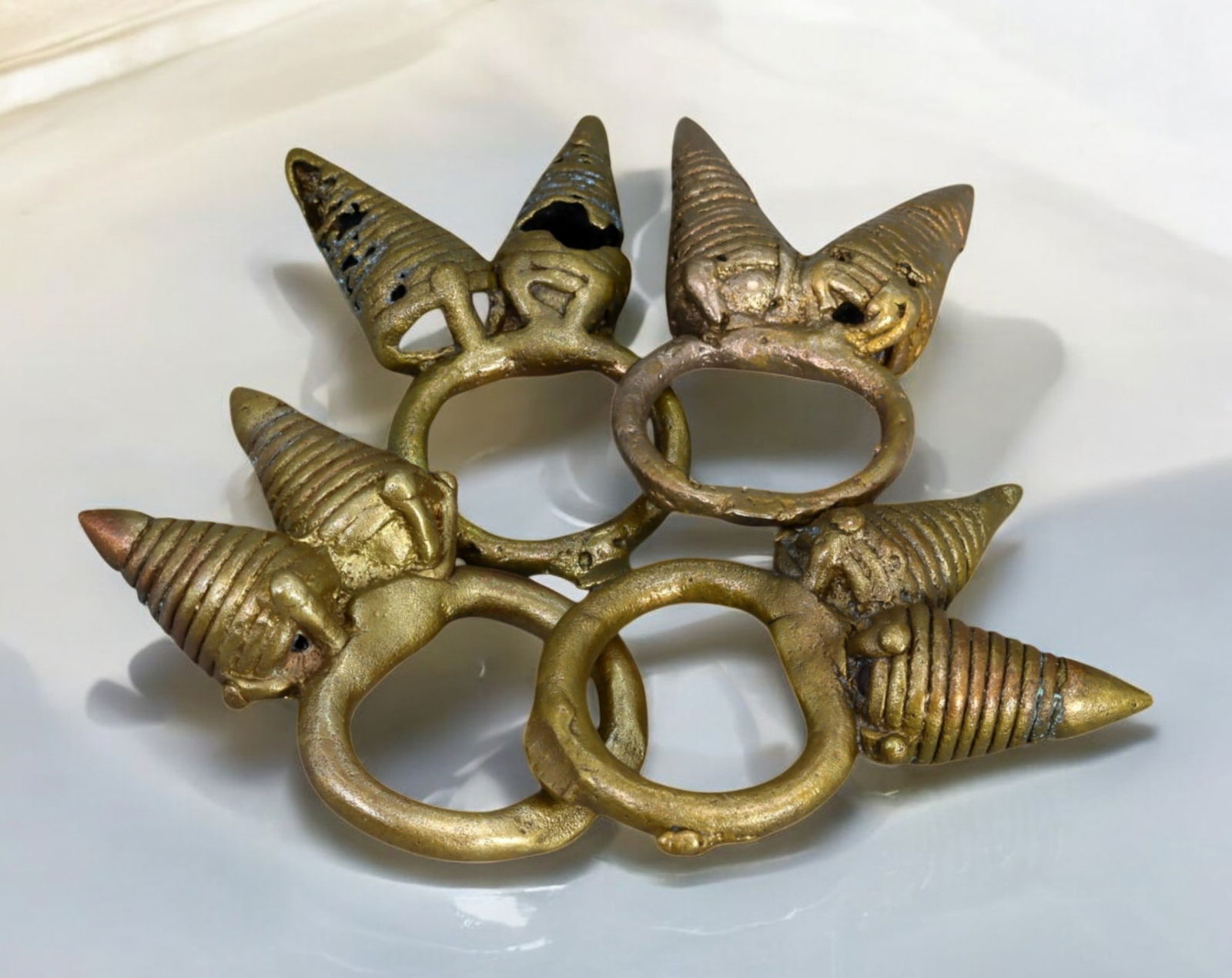 MALI: Dogon Bronze Amulet Rings - Fertility & Protection Symbols, 4pcs, 4.5cm, 69g (1 of 1)