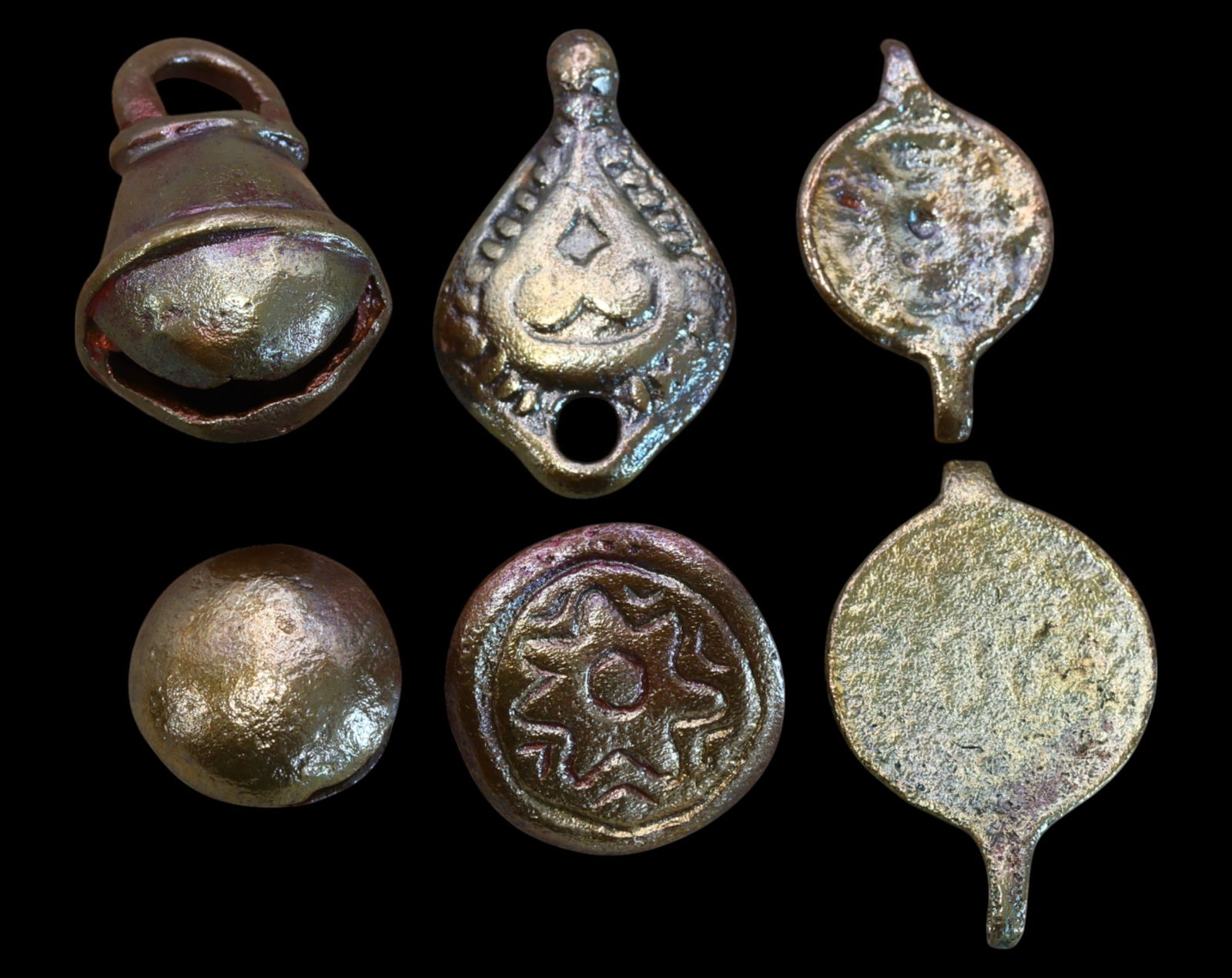 ANCIENT/MEDIEVAL: Bronze and Brass Bells & Mounts - 1.1-3cm, 24.8g (6 pcs) (1 of 3)