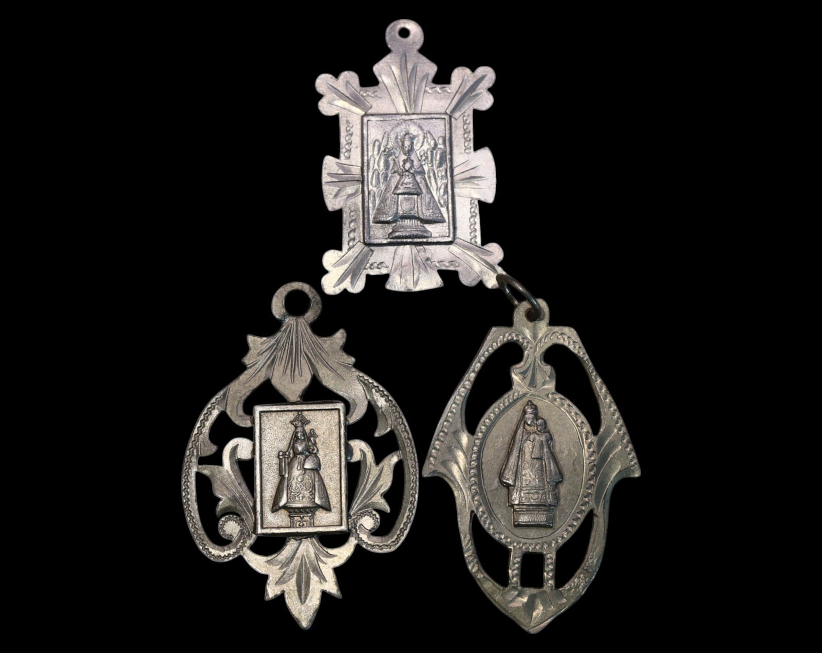 SPAIN: Set of Three Devotional Medals - Our Lady of Montserrat & Bonanova, 19th-20th Century (1 of 3)