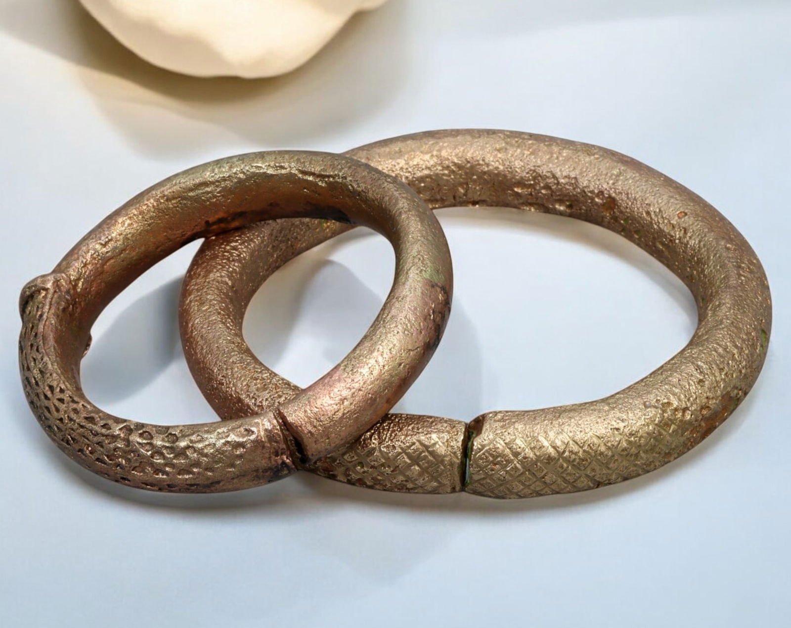 WEST AFRICA: Pair of Heavy Cast Bronze Manilla Currency Bracelets - 5.9-9cm, 246g,17th-19th Century (1 of 2)