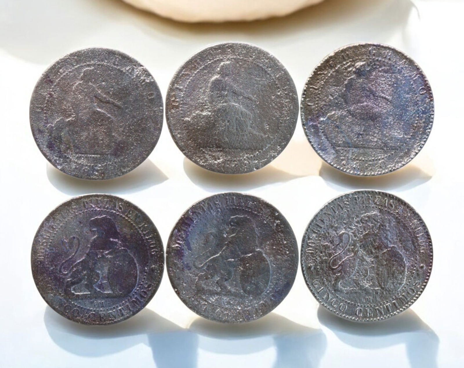 SPAIN: Provisional Government - Bronze 5 Centimos Coin, 1870 (3 Coins Lot) (1 of 3)