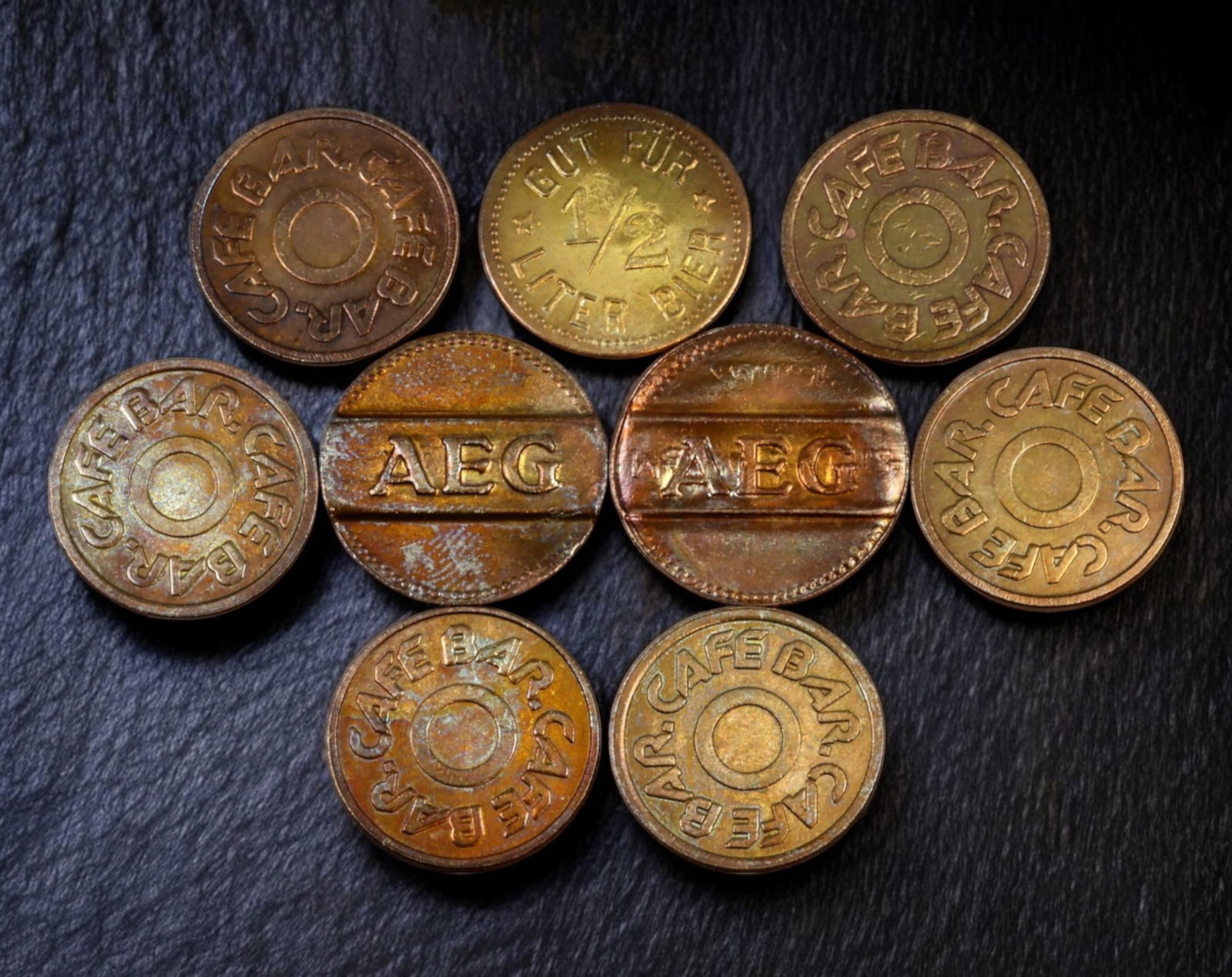 GERMANY: Lot of 9 Brass & Bronze Tokens - Various Establishments, 20th Century (1 of 3)