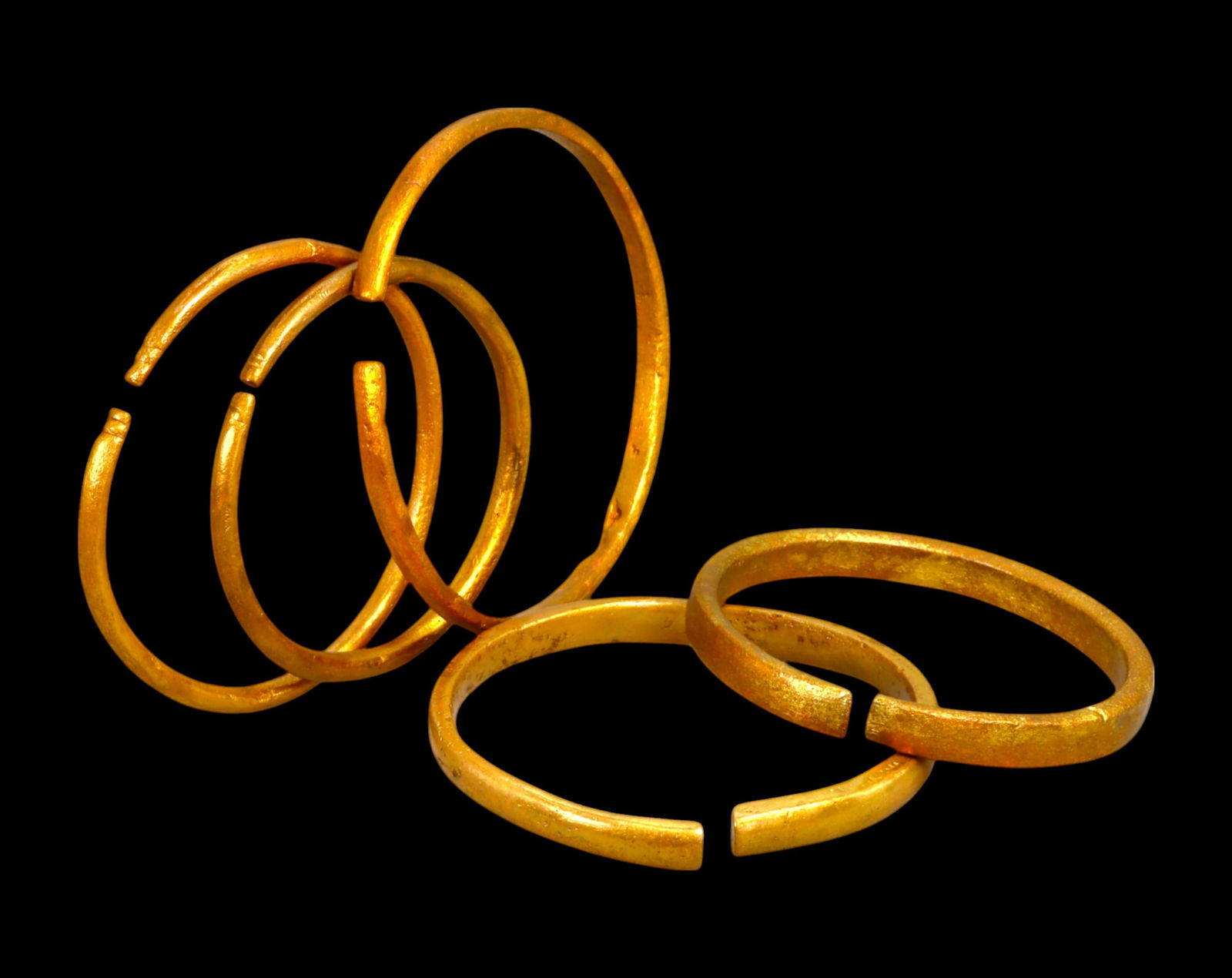 WEST AFRICA: Akan Gold-Dusted Bronze Currency Bracelets (Set of 5) - 19th-20th Century, 6-7.3cm, (1 of 1)