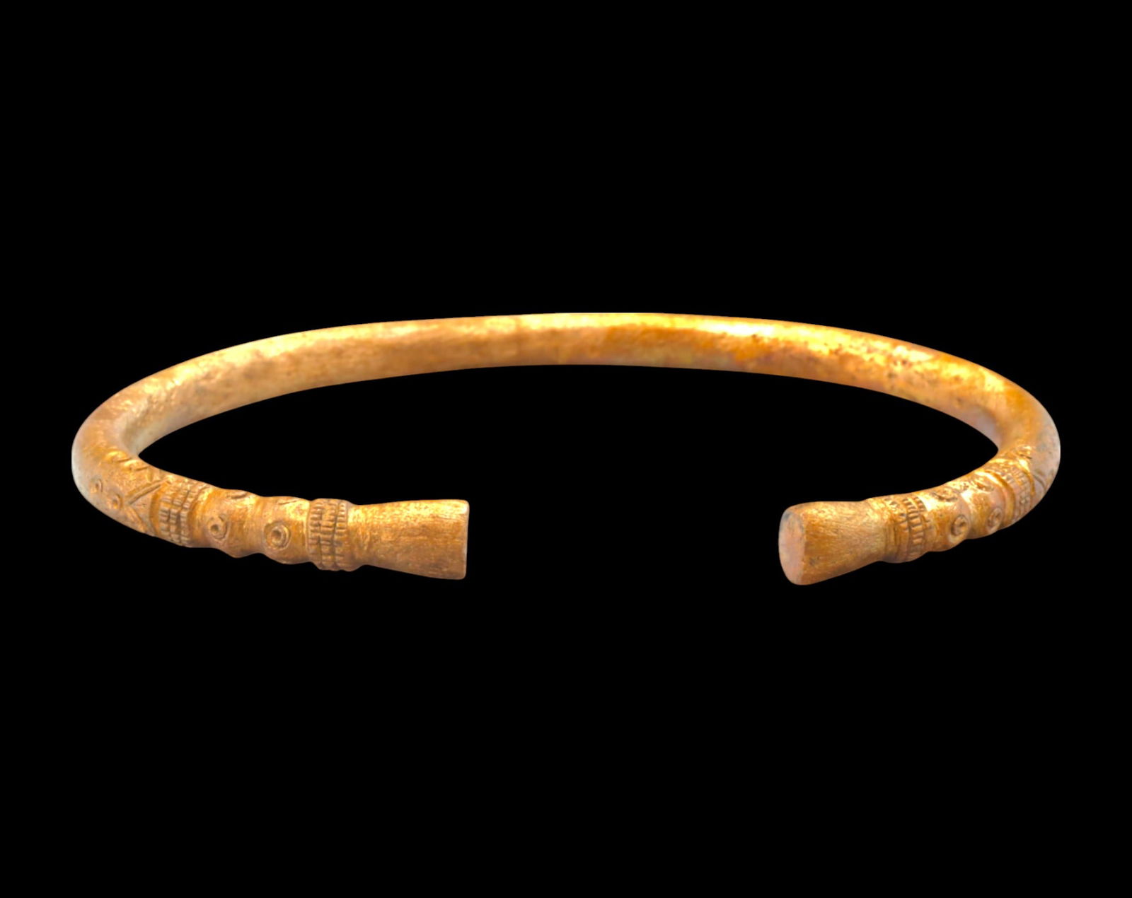 WEST AFRICA: Ashanti Gold-Dusted Bronze Currency Bracelet - 19th-20th Century, 7.7x10.3cm, 77g (1 of 5)
