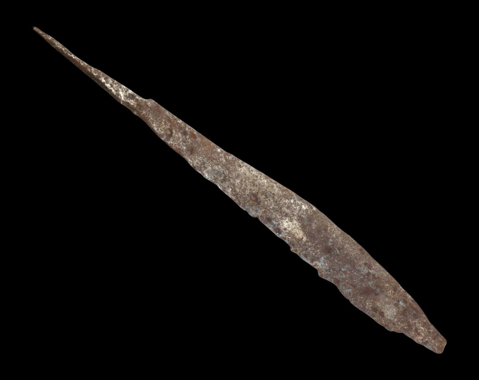 ANTIQUE IRON BLADE: Forged Utility Tool or Weapon Fragment, 3.5x26cm, 135g: This antique iron blade showcases a tapered, elongated form with a weathered surface, reflecting its long history and functional craftsmanship. Likely used as a tool or weapon, the piece exhibits sign
