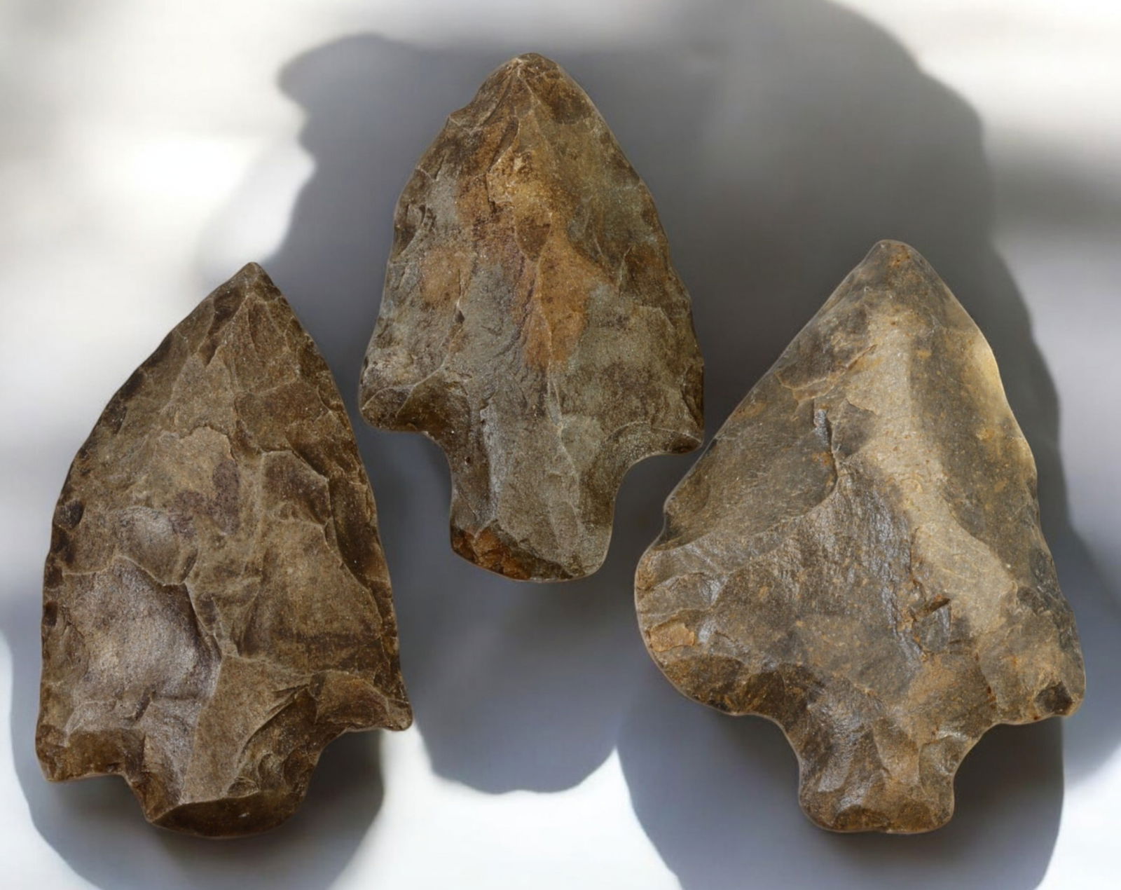 NORTH AMERICA: 3 Prehistoric Native American Flint Projectile Points - Archaic to Woodland Period (1 of 1)
