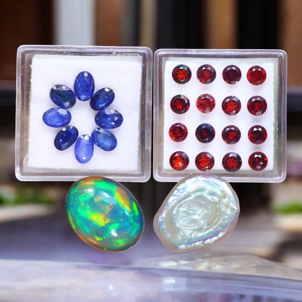 Blue Sapphire, Garnet, Keshi Pearl & Welo Opal (1 of 1)