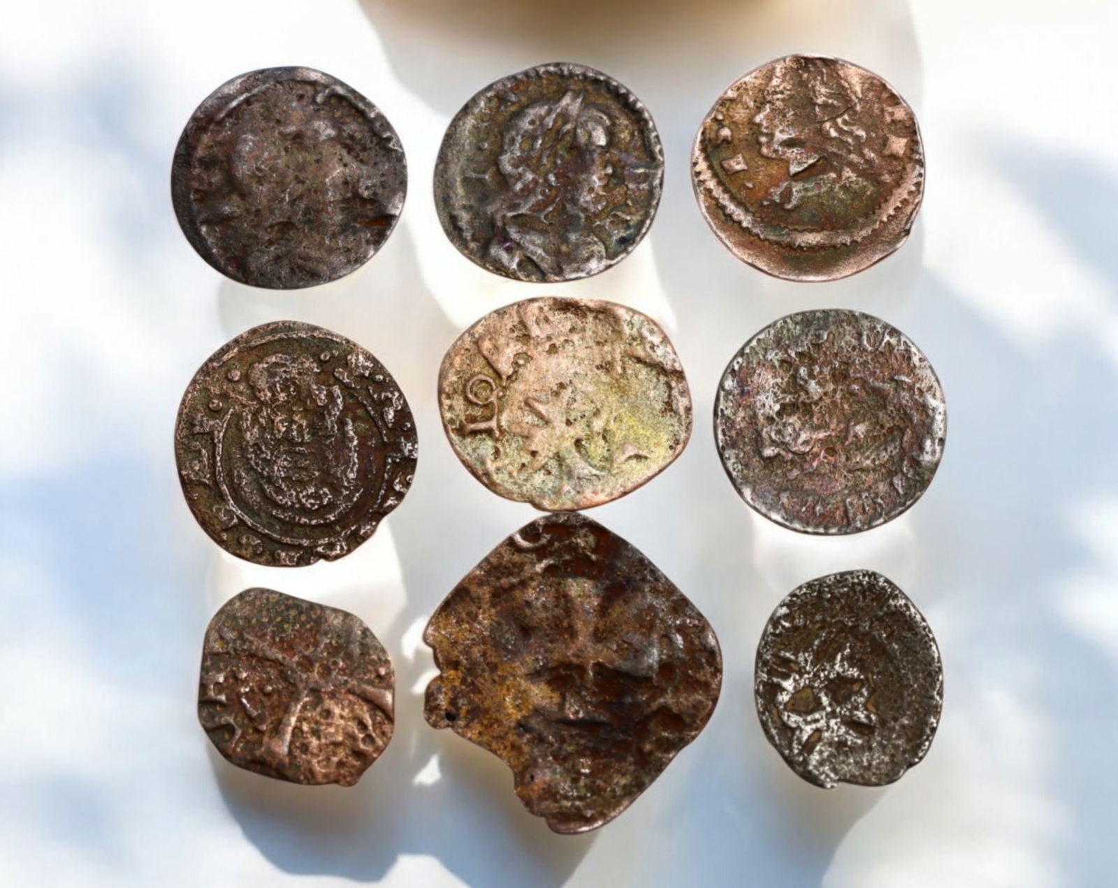 EUROPE: Mixed Hammered Coins - 9-Piece Lot, 12-17mm, 3.3g (1 of 3)