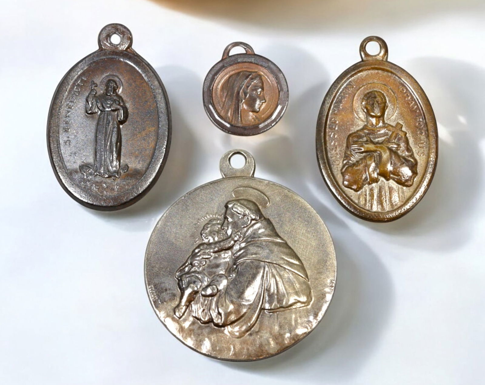 RELIGIOUS MEDALS - Saint Benedict, Saint Ignatius, Saint Anthony&Virgin Mary, Mixed, 4pcs, 19th-20th (1 of 3)