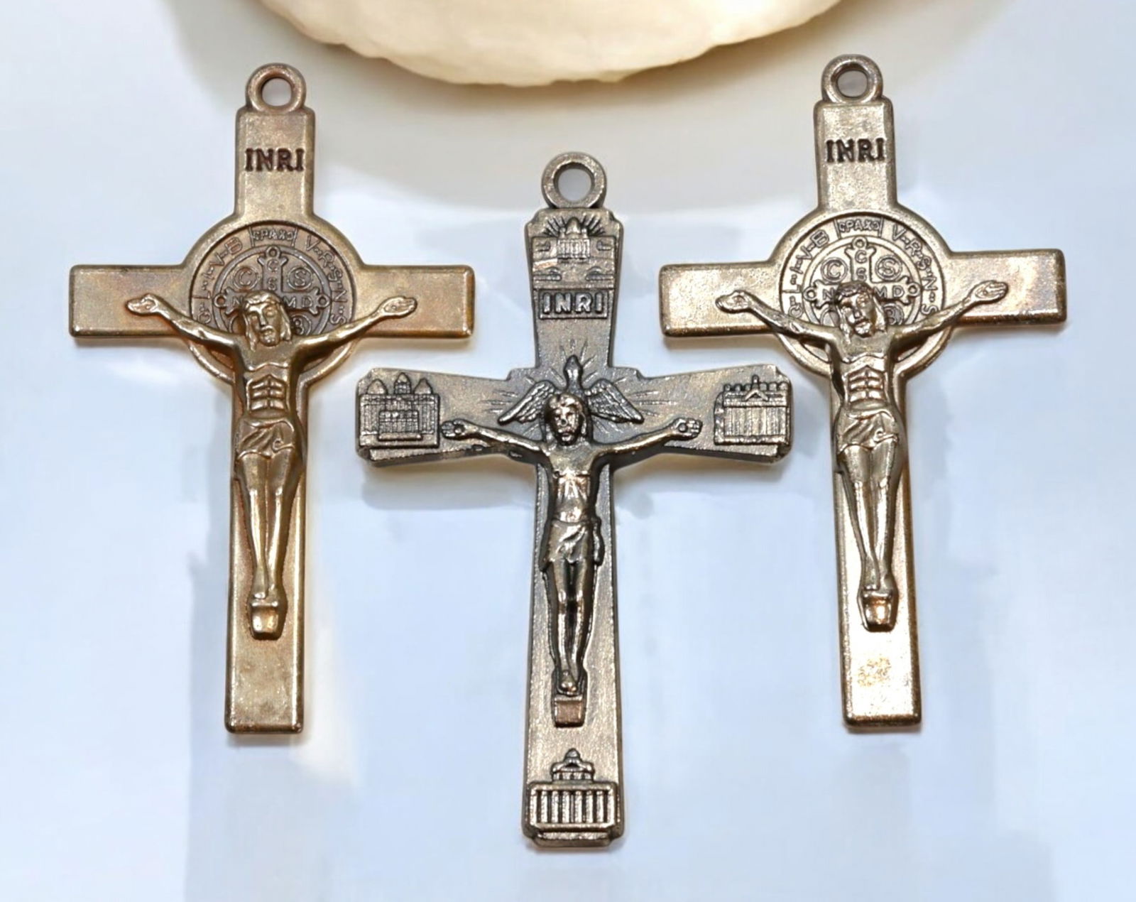 VATICAN/ITALY: St. Benedict & Passion Crucifixes - Silver-Tone Metal, 20th Century (Set of 3) (1 of 3)