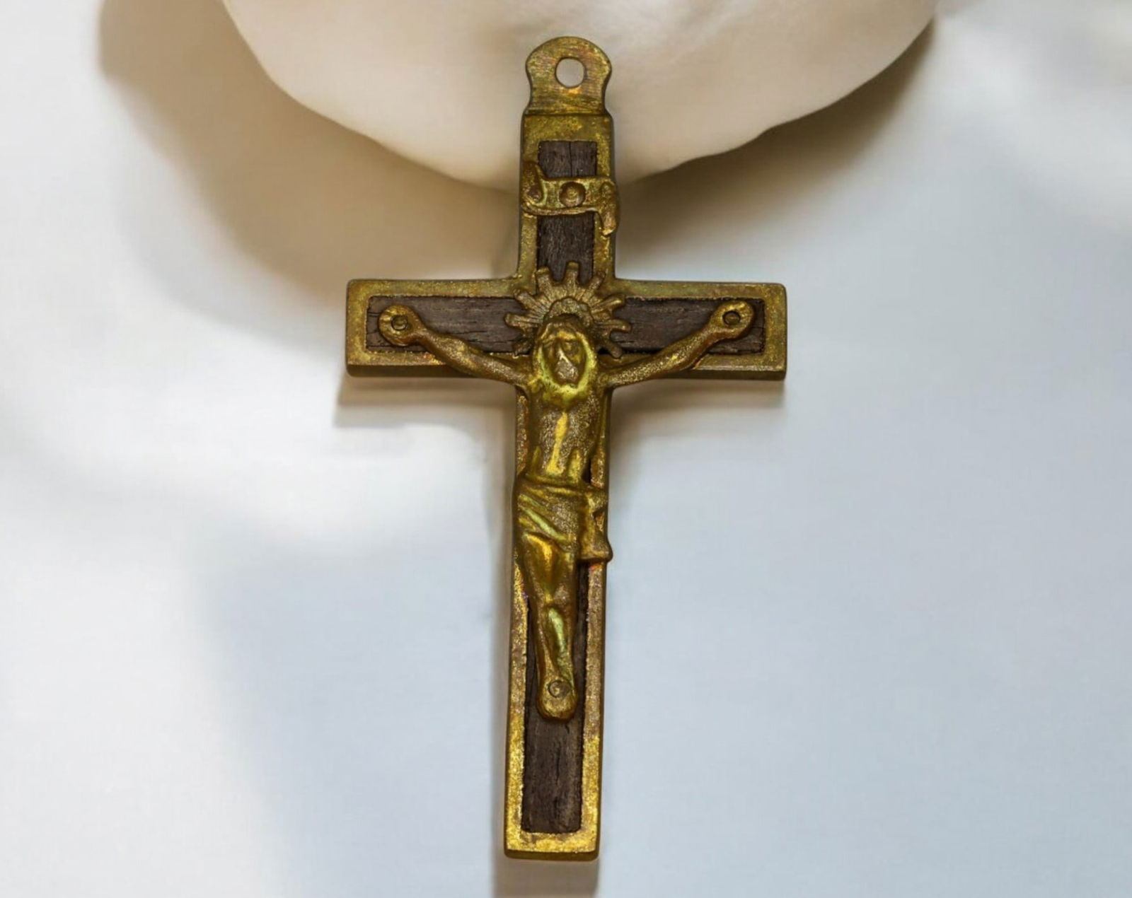 VATICAN CITY: Bronze & Wood Crucifix Pendant - Devotional Catholic Cross (1 of 3)