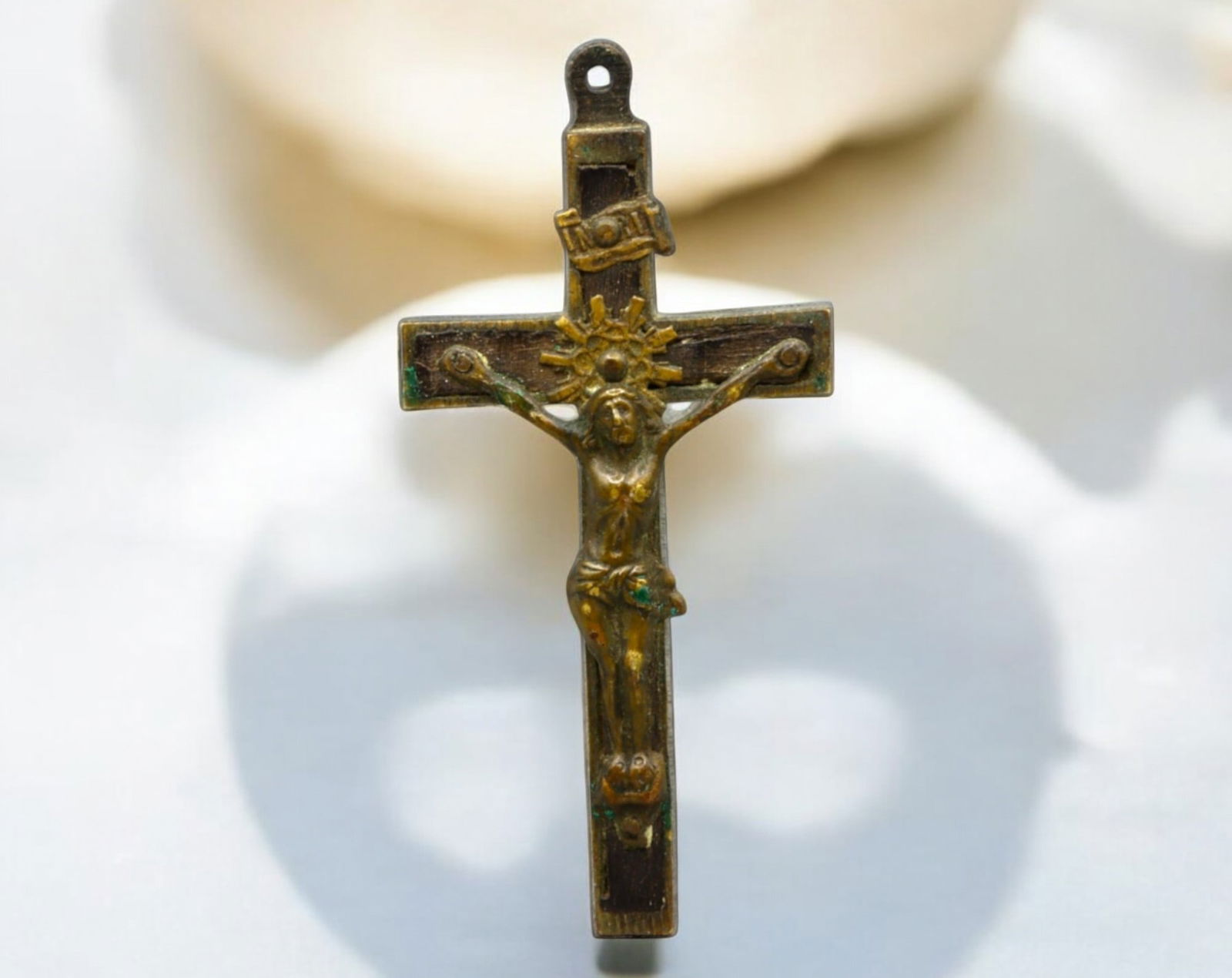 EUROPE: Brass & Wood Pectoral Crucifix - 19th-20th , 11g, 7x3cm (1 of 3)