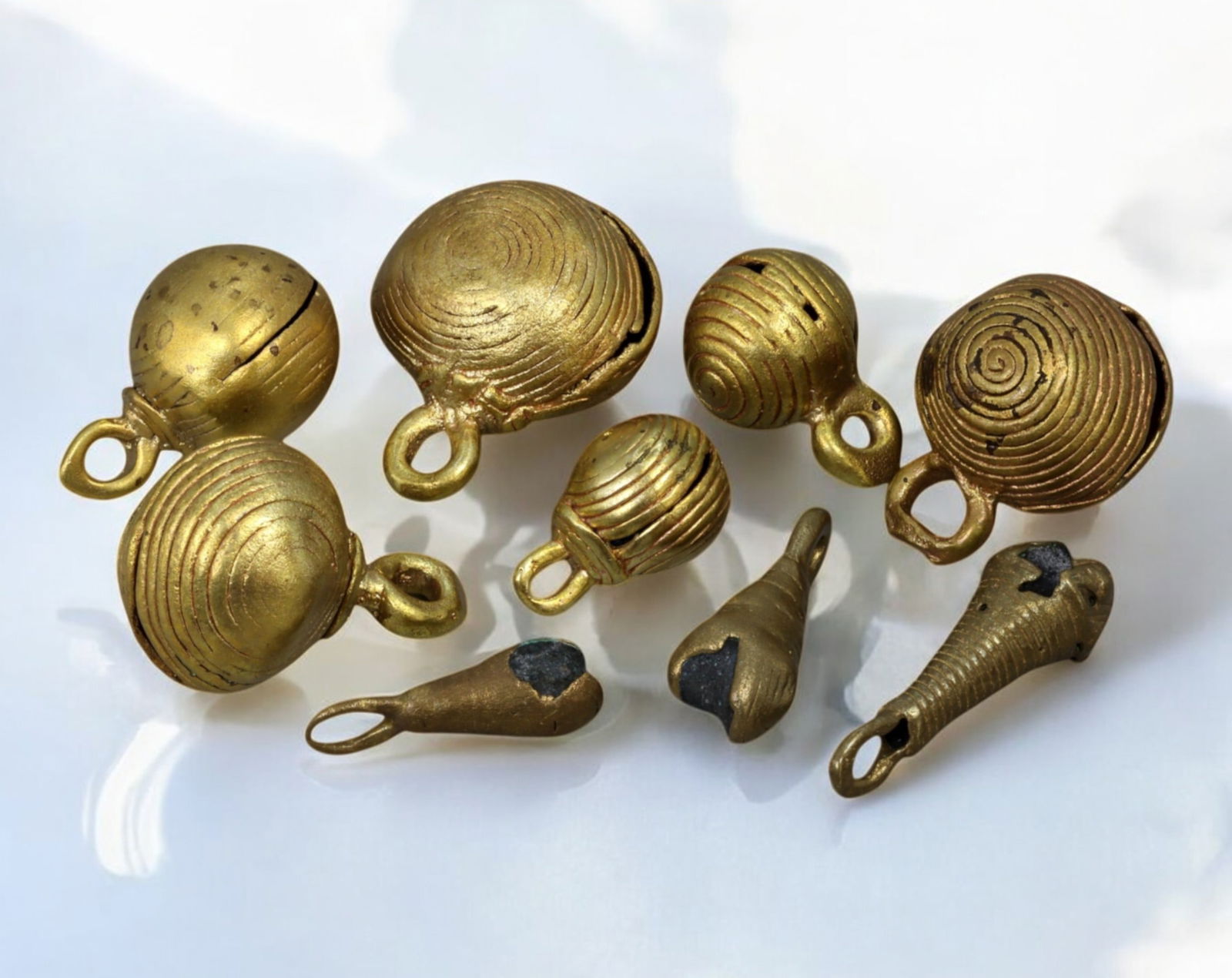 BURMA: Chin Tribal Bronze Bells - Ritual & Ornamentation, 18th Century, 9 Pieces, 2.3-3.5cm, 82g (1 of 1)