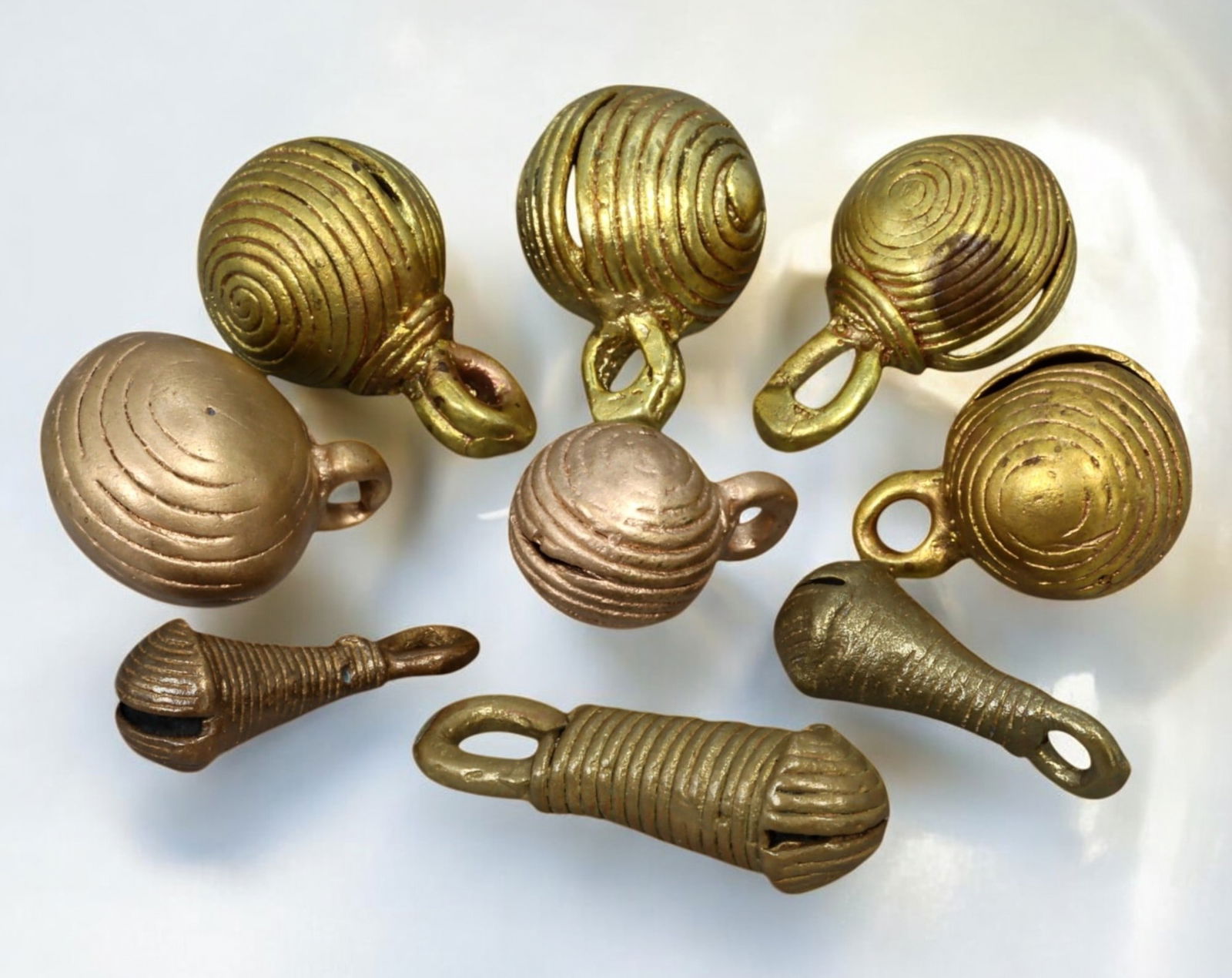 BURMA: Chin Tribal Bronze Bells - Ritual & Ornamentation, 18th Century, 9 Pieces, 2.3-3.3cm, 89g (1 of 1)