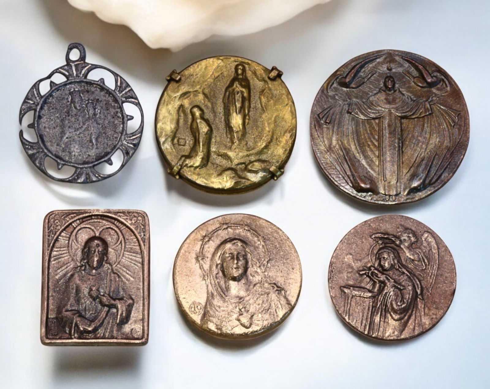 SPAIN: Virgin Mary, Lourdes & Sacred Heart of Jesus - Mixed Metal Devotional Medals (1 of 3)