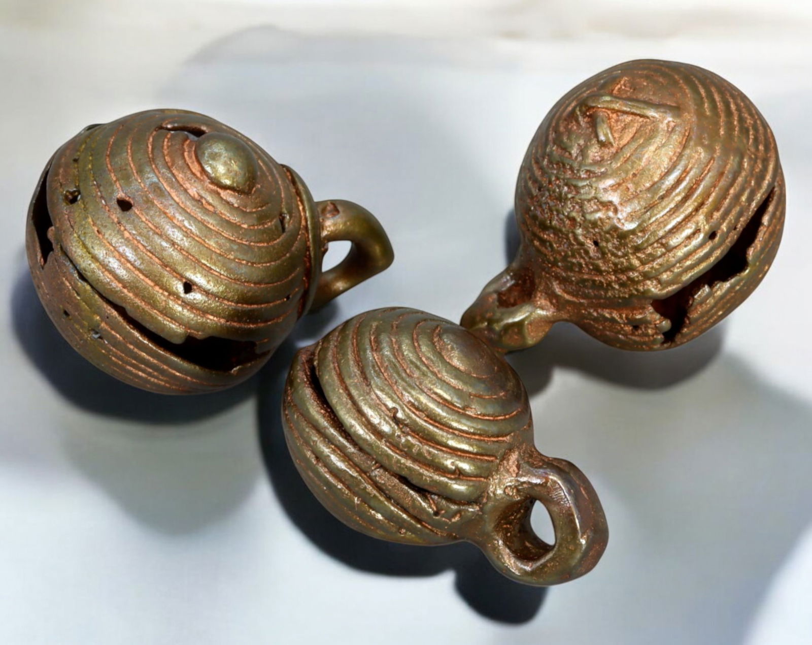 BURMA: Chin Tribal Bronze Bells - Ritual & Ornamentation, 18th Century, 3 Pieces, 12.7-3.2cm, 45g (1 of 1)