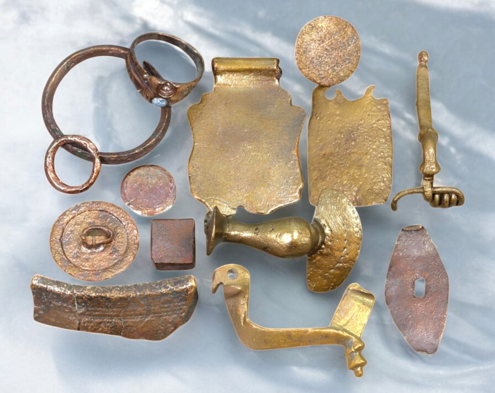 MEDIEVAL & POST-MEDIEVAL: Assorted Bronze & Brass Artifacts - Rings, Mounts, and Trade Weights (1 of 1)