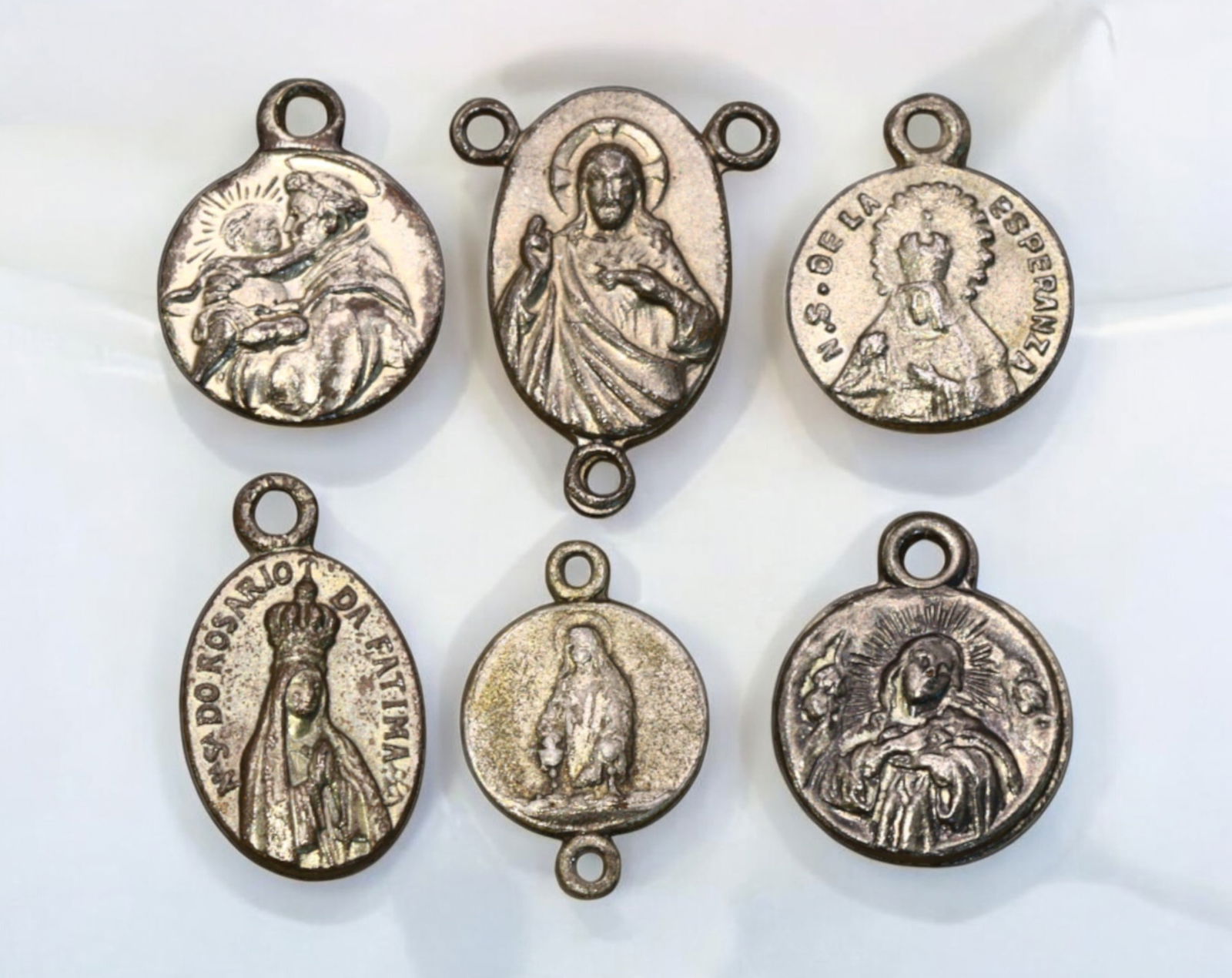 EUROPE: Set of 6 Devotional Religious Medals - Silvered Brass, 1.1-1.4cm, 3.2g (1 of 3)