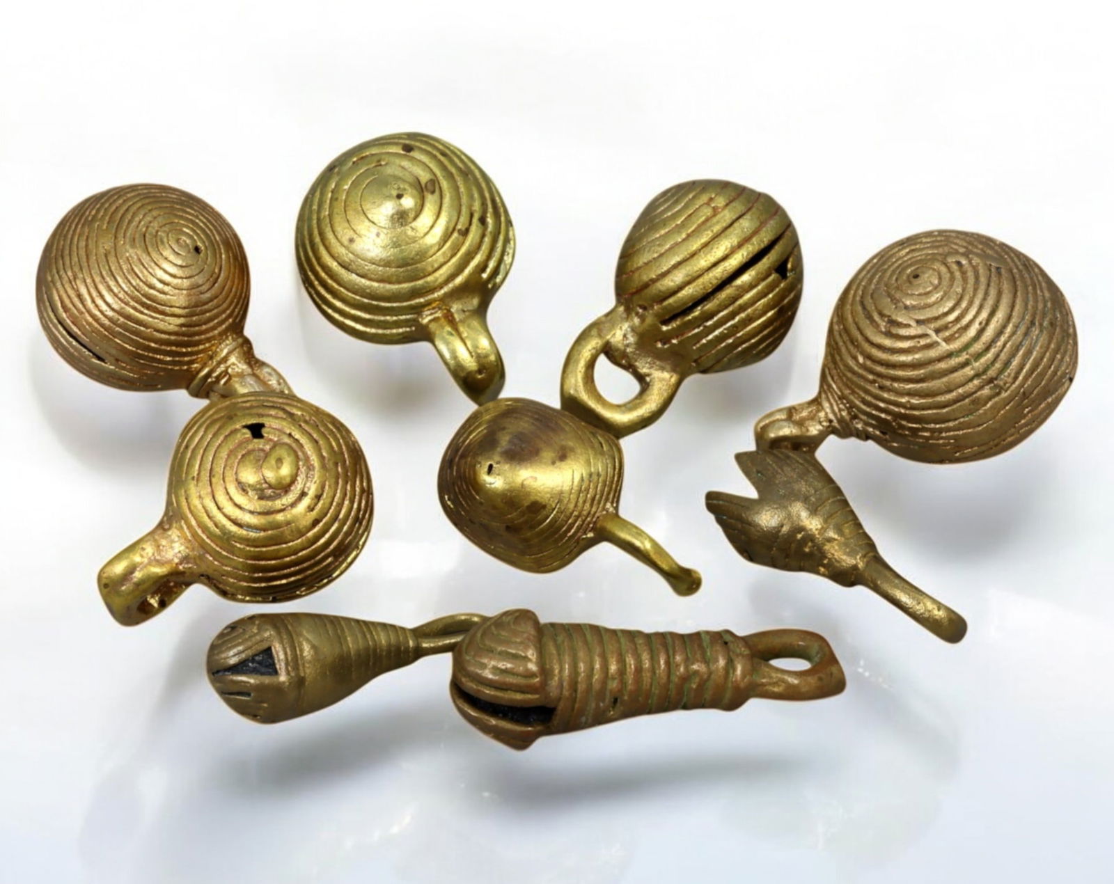 BURMA: Chin Tribal Bronze Bells - Ritual & Ornamentation, 18th Century, 9 Pieces, 2.7-3.5cm, 80g (1 of 1)