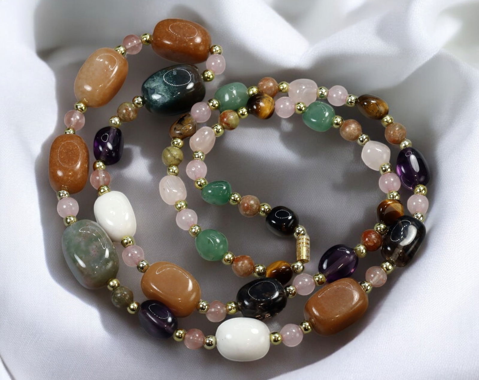 VINTAGE: Multi-Gemstone Beaded Necklace - Mixed Natural Stones, 70cm, 84g (1 of 3)